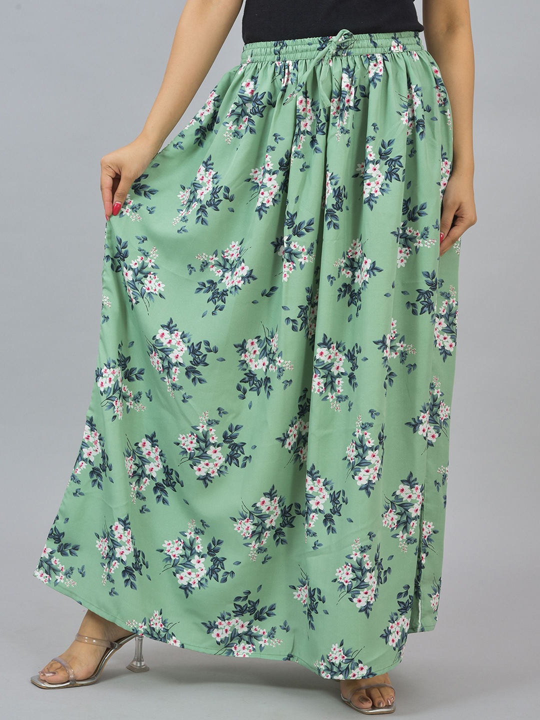 

Girly Girls Women Floral Printed Flared Maxi Skirt, Green
