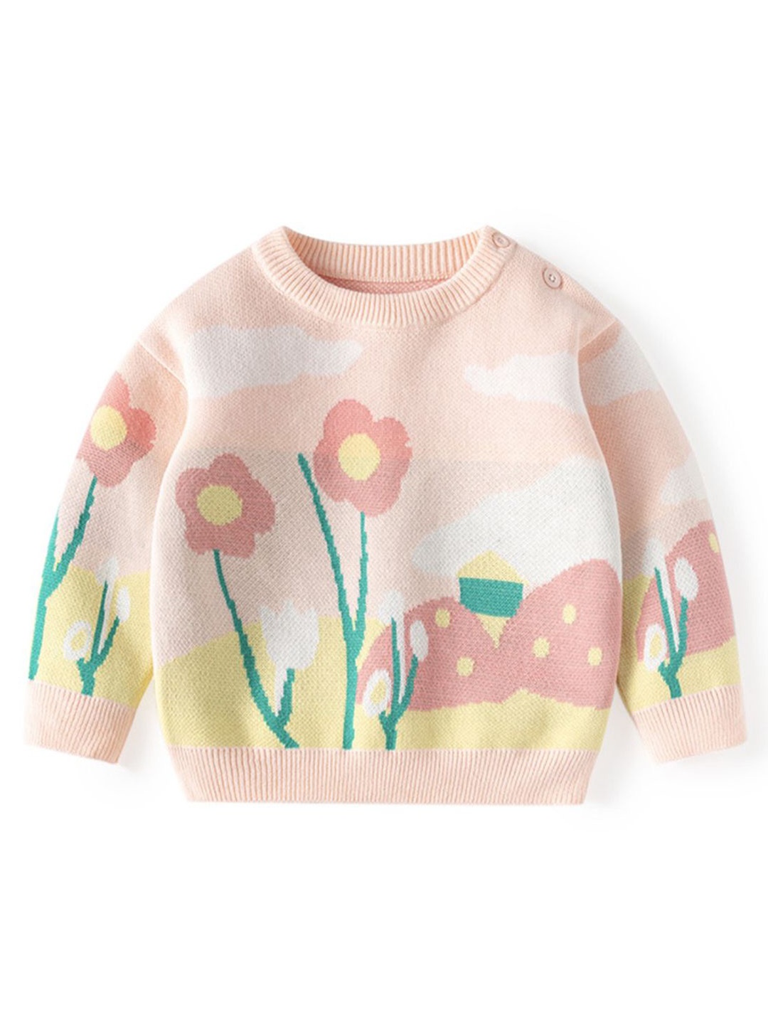 

LULU & SKY Girls Floral Printed Long Sleeves Pullover Sweater, Pink