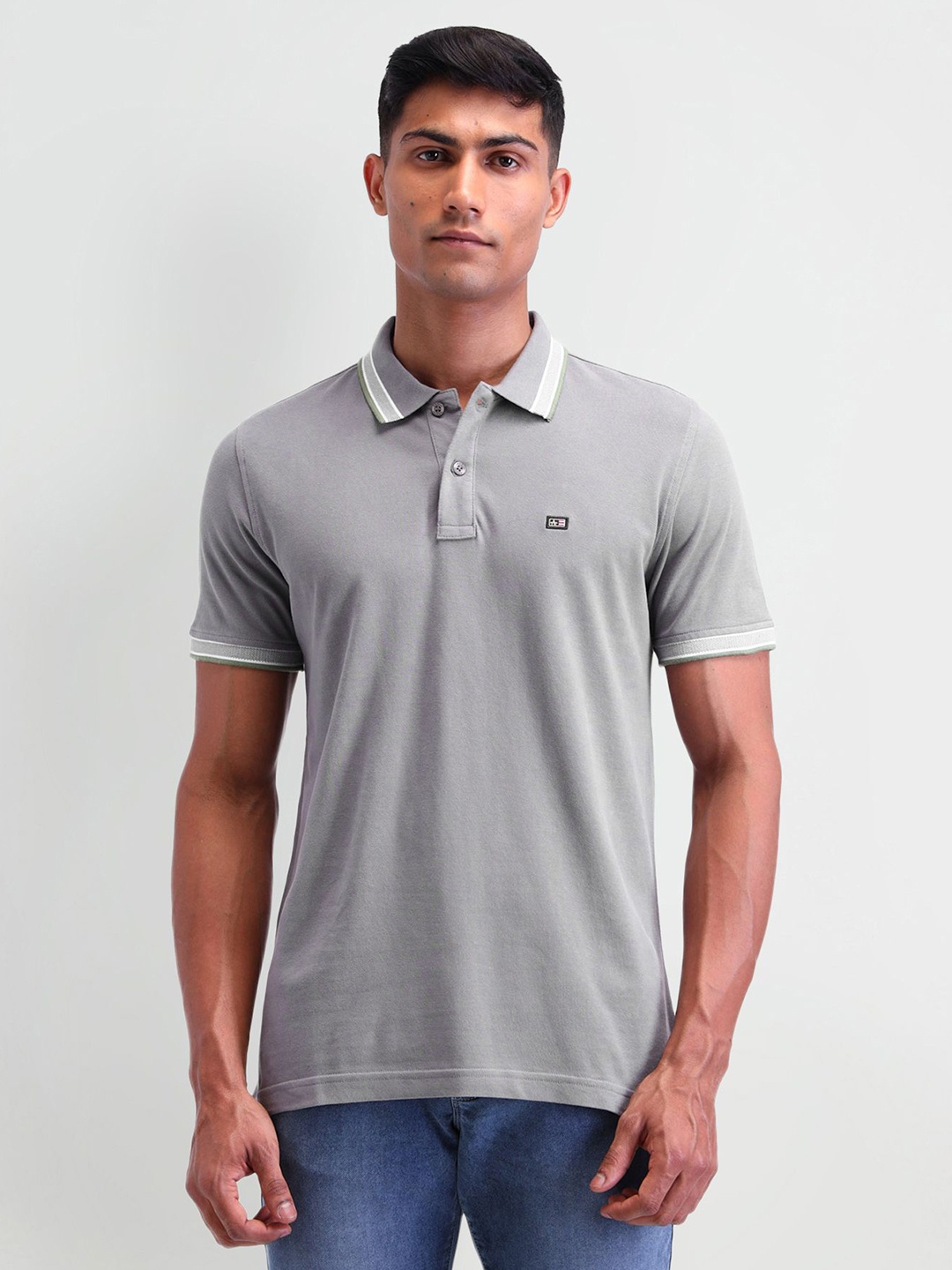 

Arrow Sport Men Brand Logo Polo Collar T-shirt, Grey