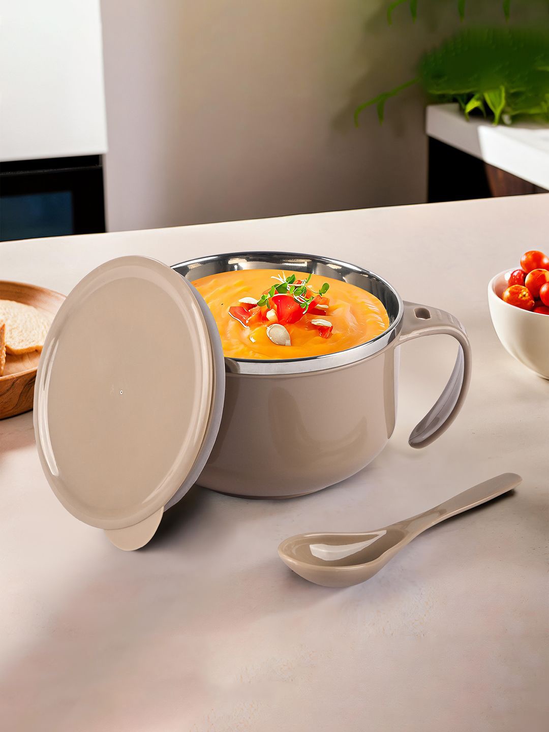

Kuber Industries Brown Stainless Steel Soup Bowl 600ml