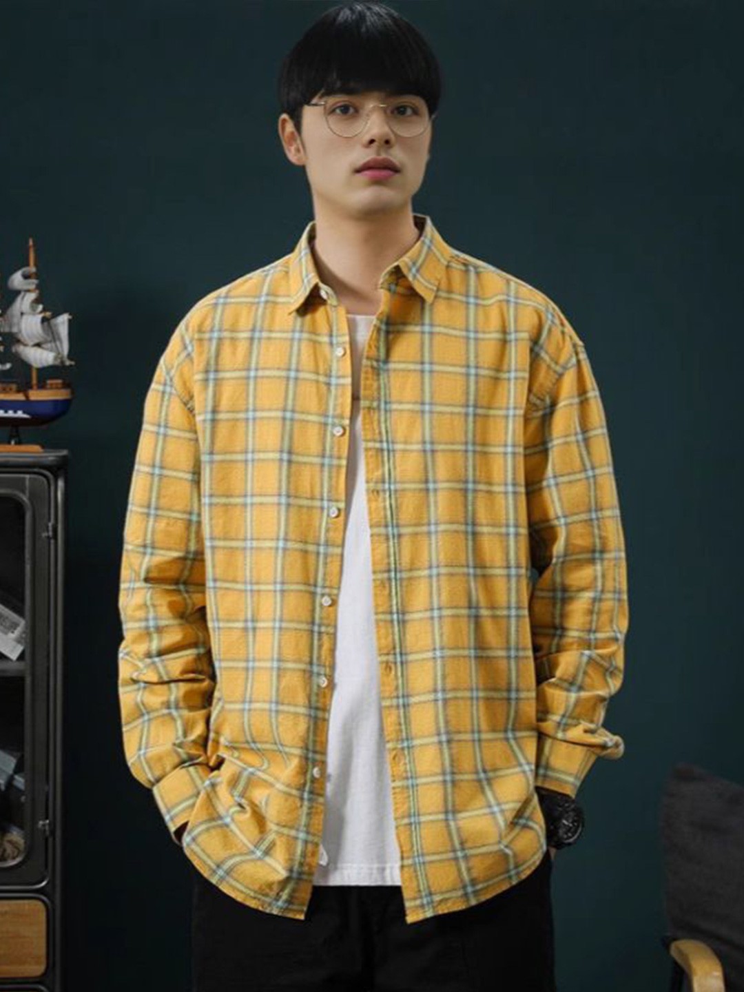 

StyleCast Men Gingham Checks Opaque Checked Casual Shirt, Black