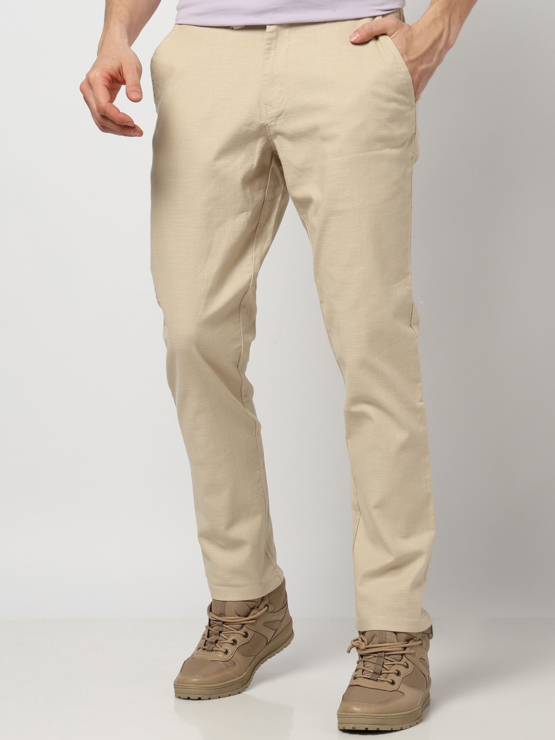 

Blue Buddha Men Relaxed Mid-Rise Regular Fit Cotton Trousers, Khaki