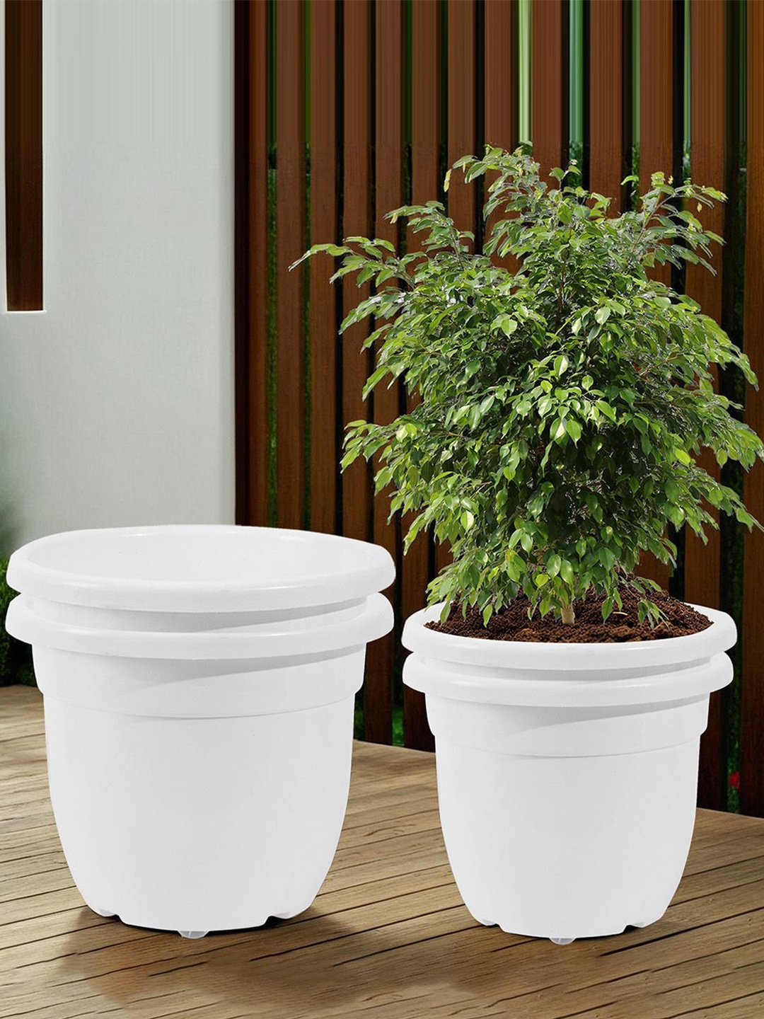 

Kuber Industries White 4 Pieces Recyclable Planters With Removable Wheels