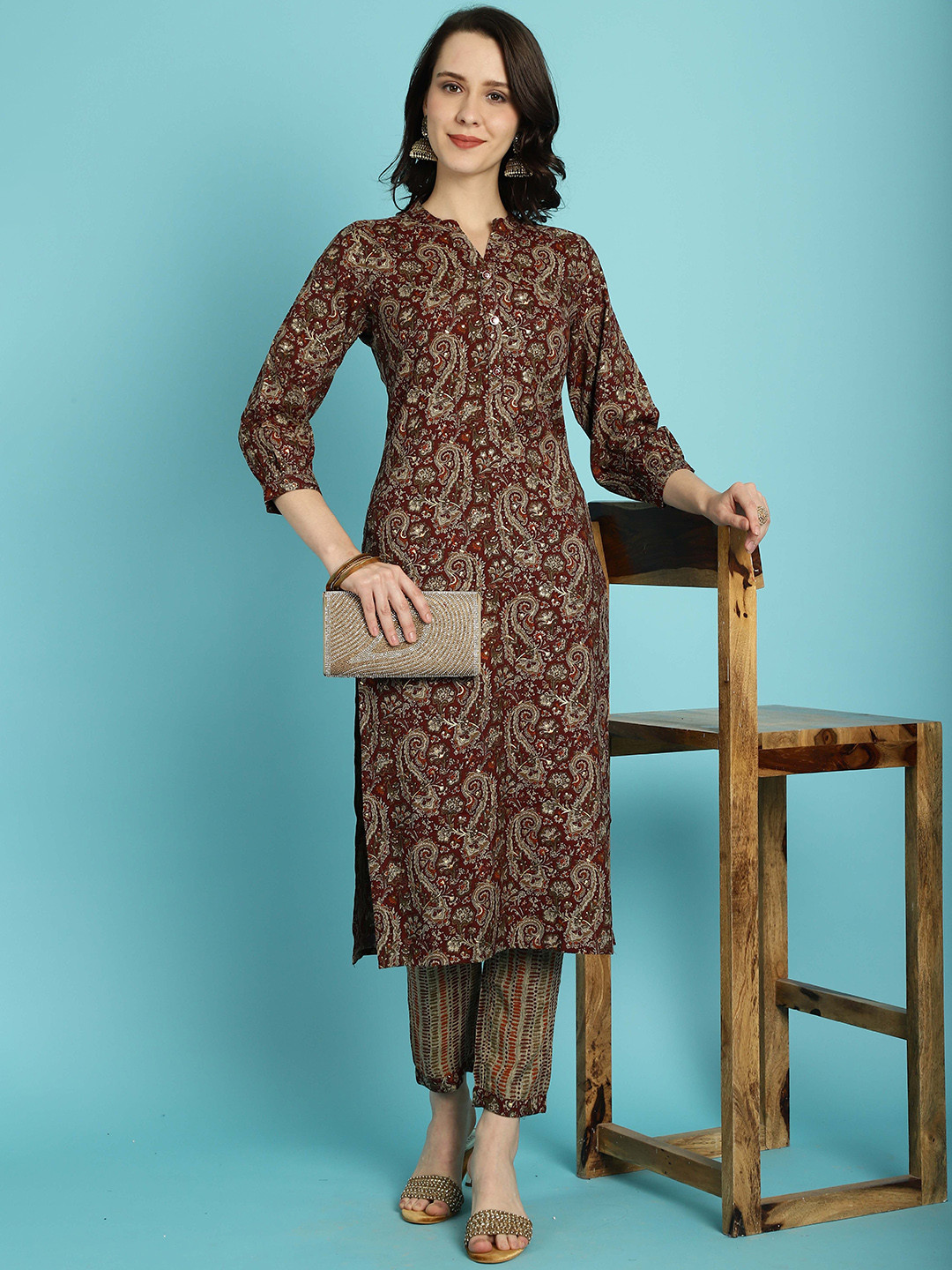 

Roly Poly Women Floral Printed Regular Kurti with Trousers, Maroon