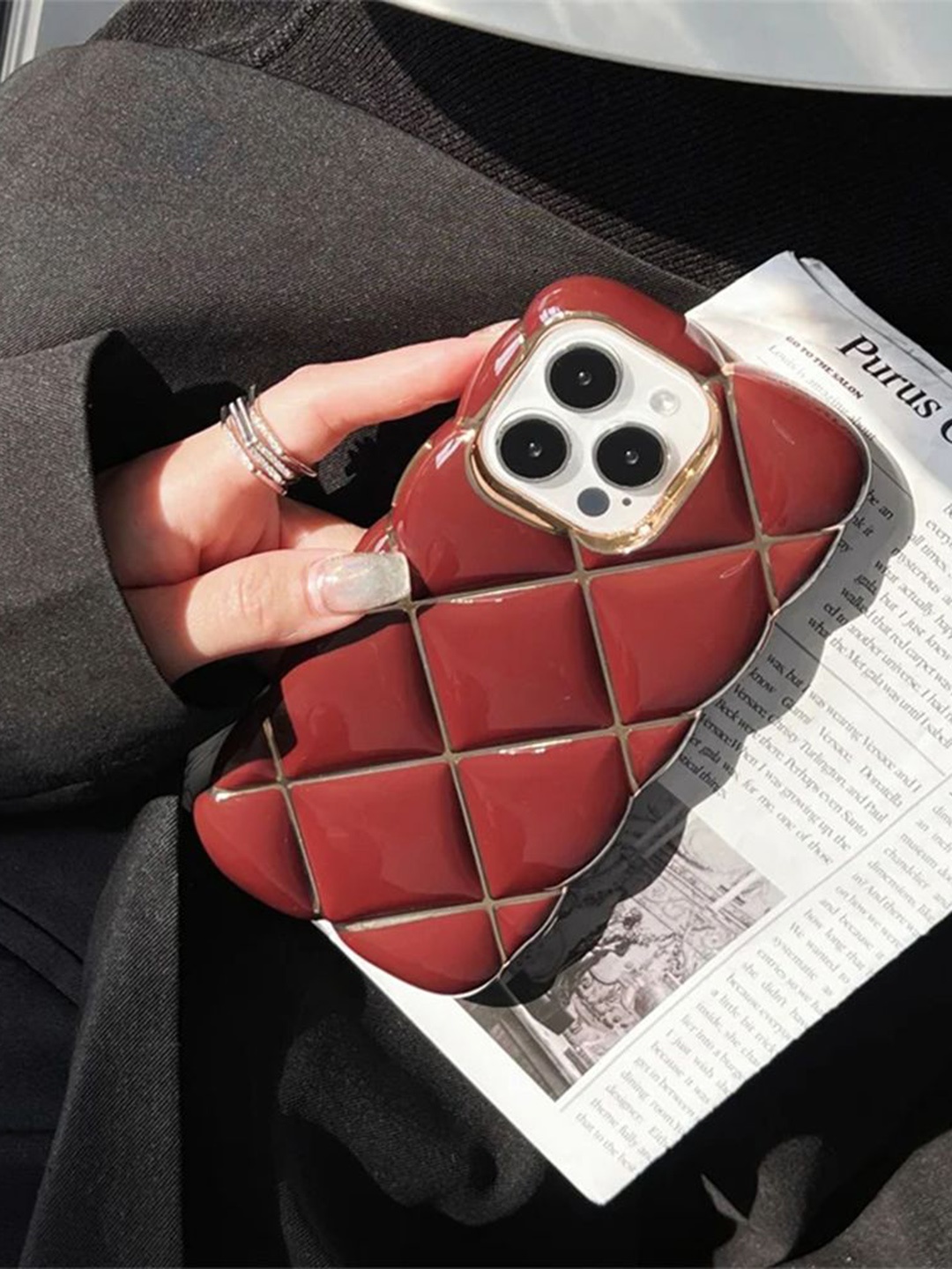 

Luxury Kase Solid Printed iPhone 13 Pro Back Case Mobile Accessories, Red