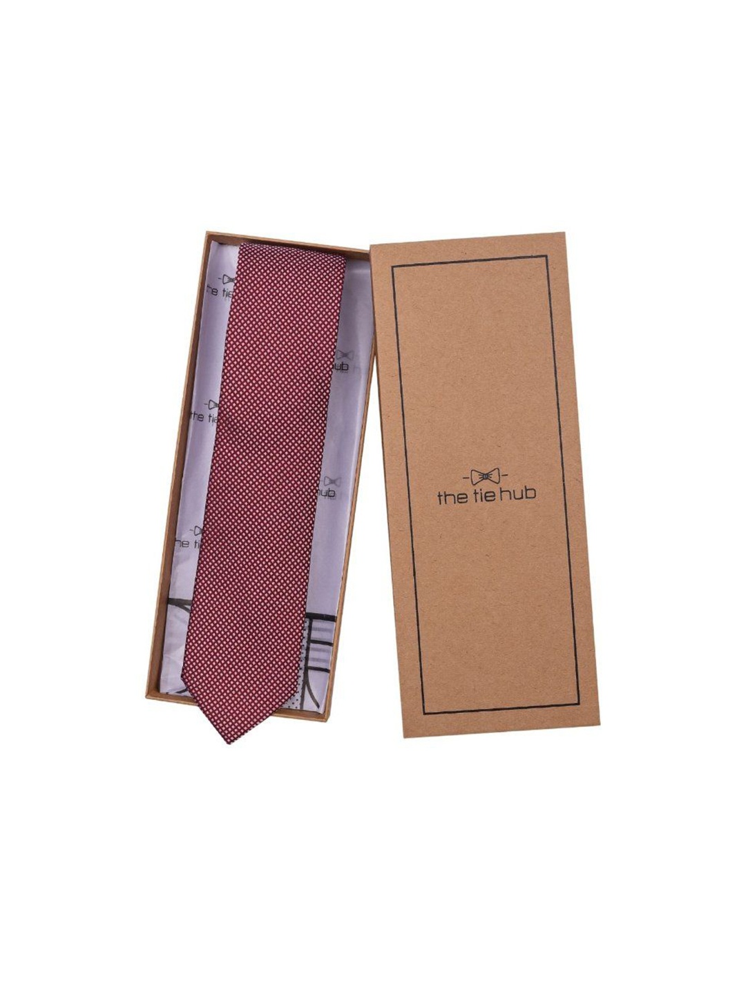 

The Tie Hub Men Printed Skinny Tie, Burgundy