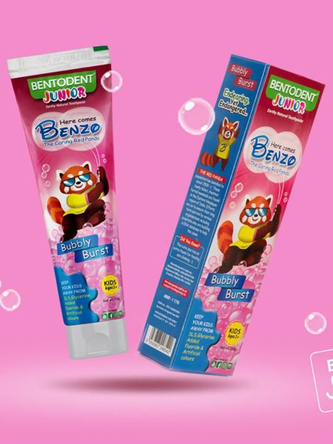 

BENTODENT Set Of 2 Junior Bubble Gum Toothpaste - 100 g Each, Pink