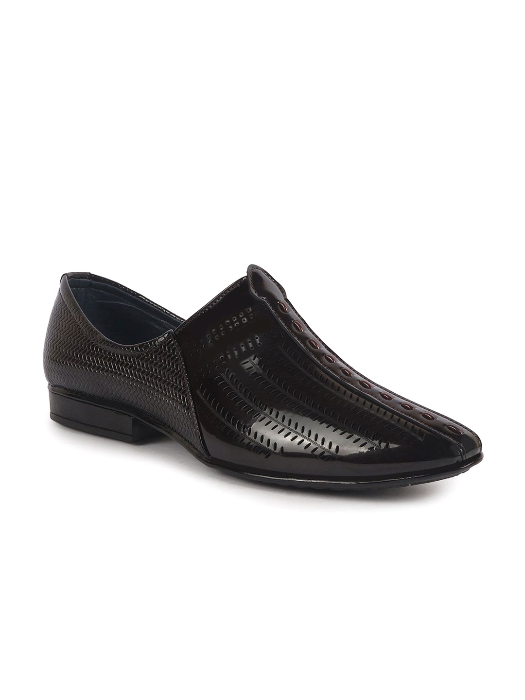 

FAUSTO Men Woven Design Patent Lightweight Leather Slip-On Sneakers, Brown