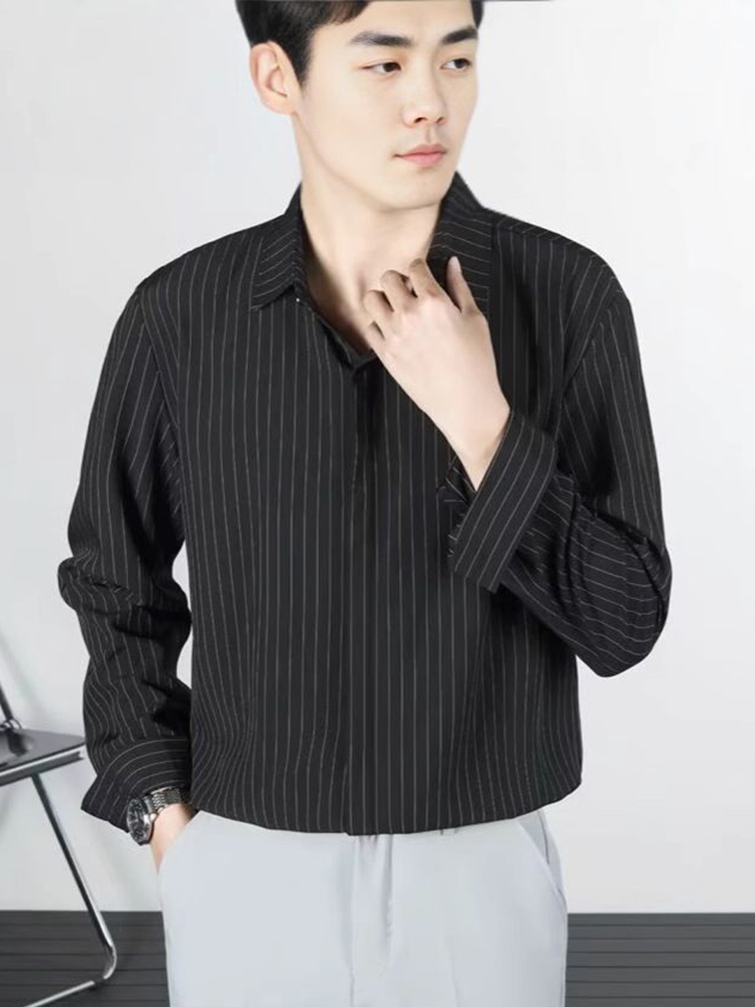 

StyleCast Men Slim Fit Opaque Casual Shirt, Black
