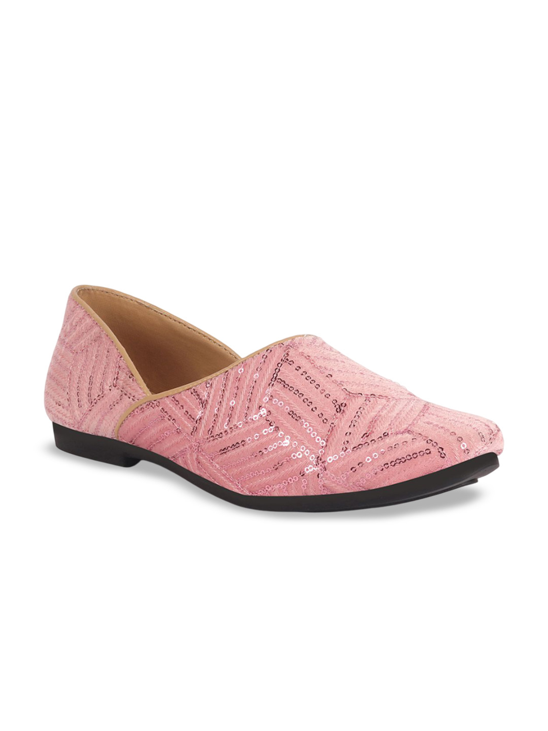 

FAUSTO Men Embroidery Sequin Ethnic Half Cut Mojaris, Pink