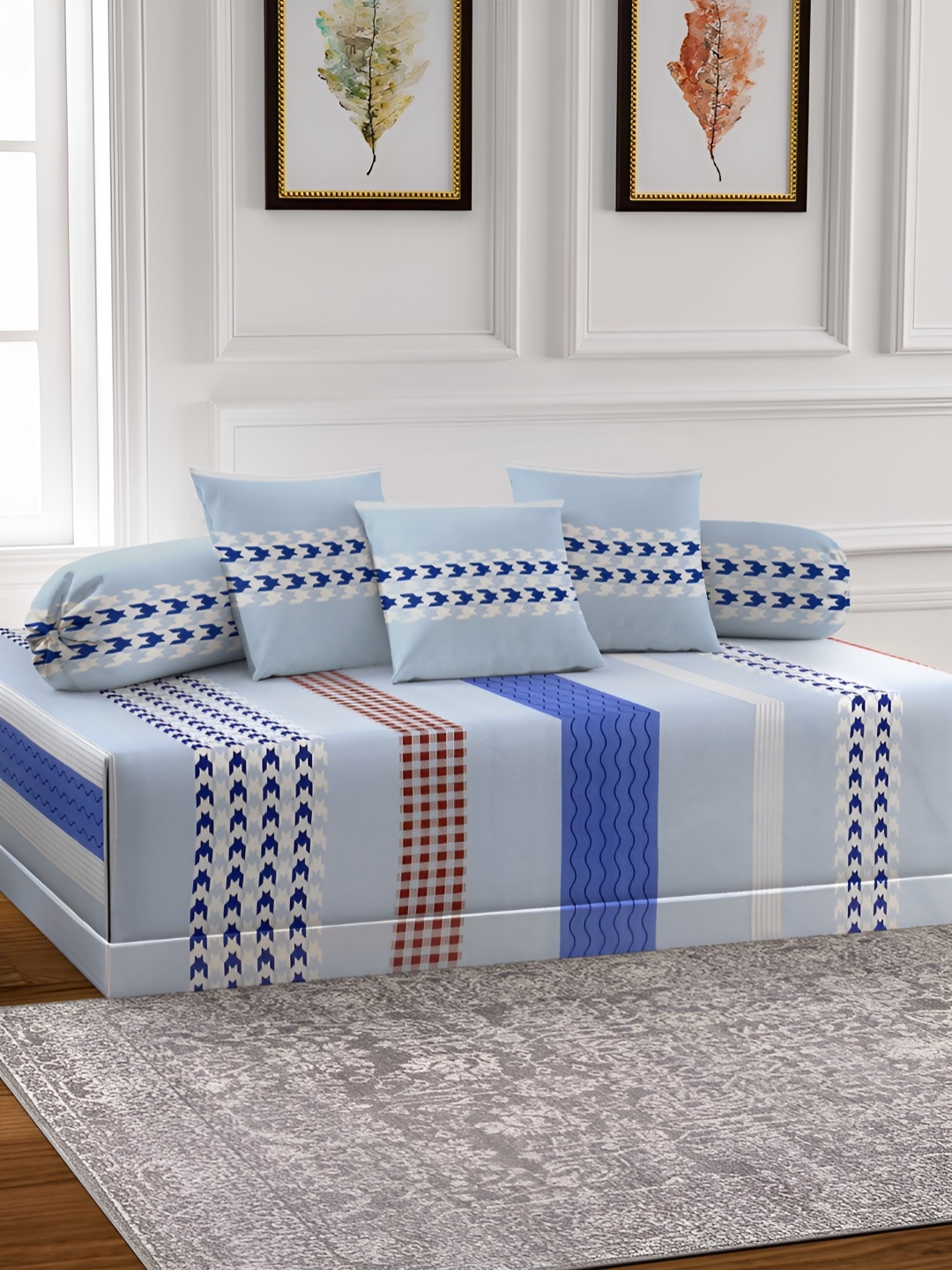 

Arrabi 6-Pcs Grey & White Printed Diwan Set