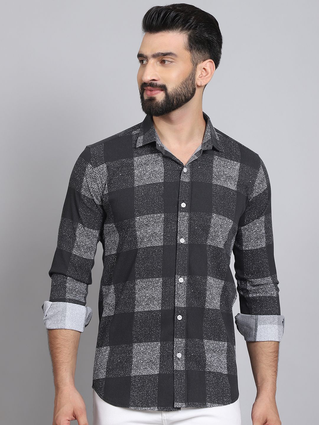 

Tanip Men Sheer Casual Shirt, Black