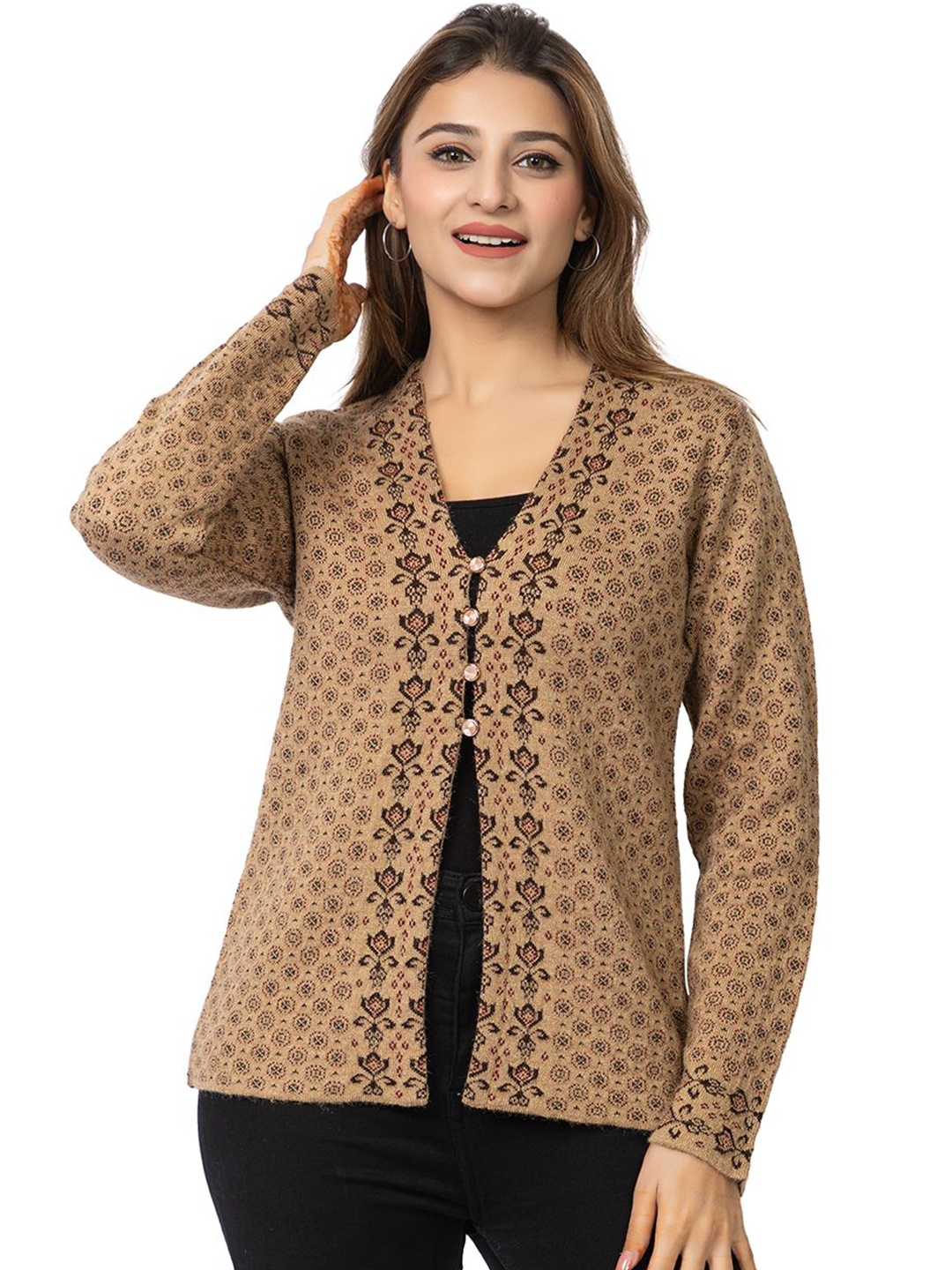 

TWENTY ME Women Printed Cardigan, Beige