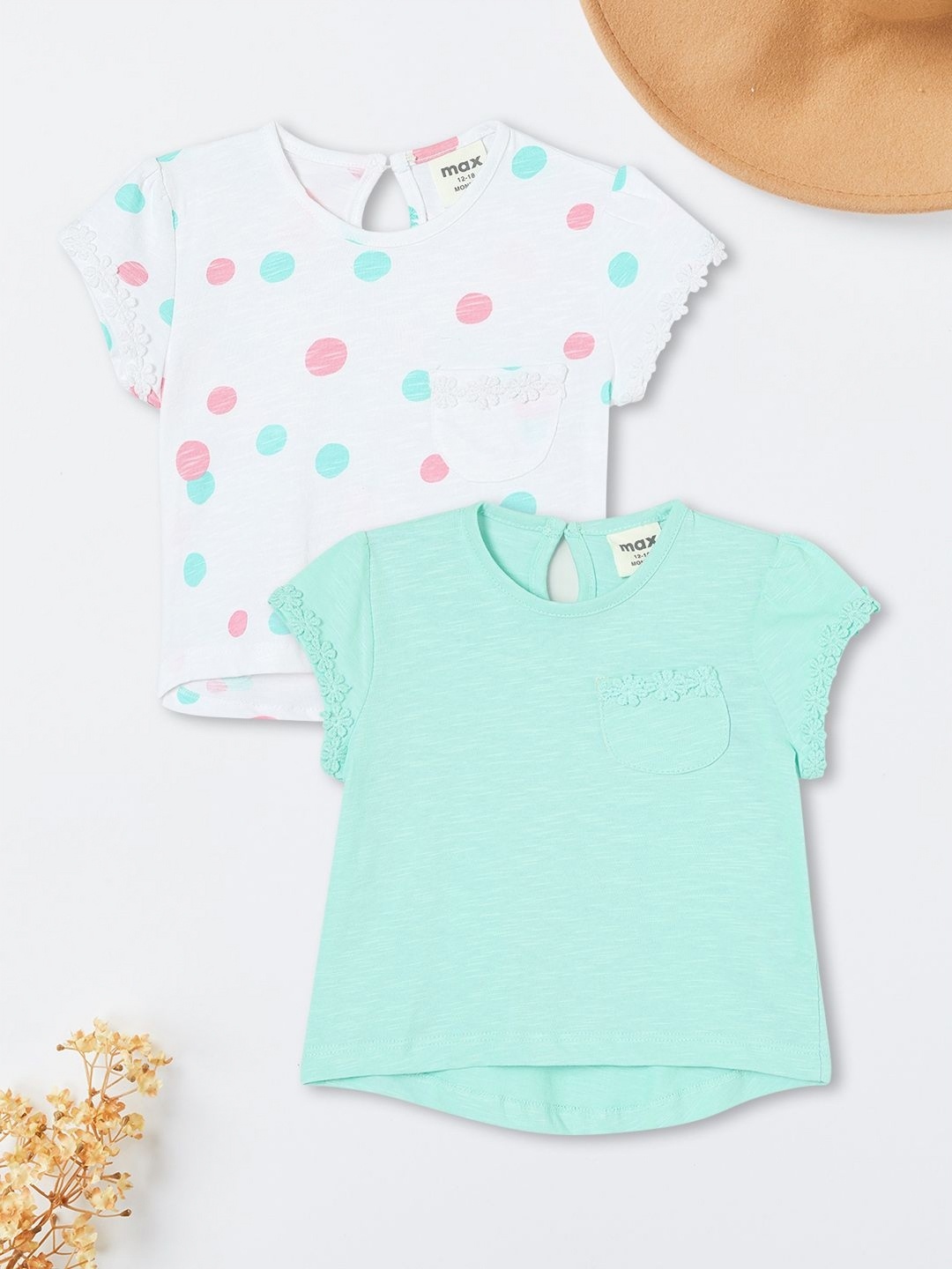 

max Girls Pack Of 2 Graphic Printed Round Neck Cotton T-shirts, Green