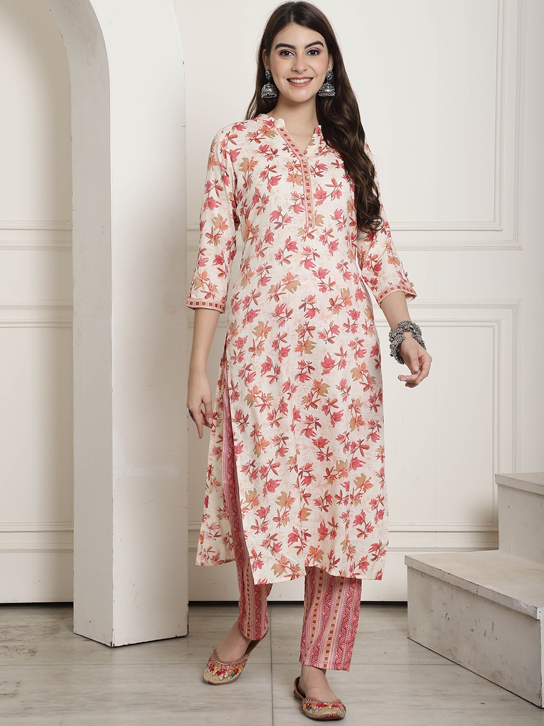 

Roly Poly Women Floral Printed Regular Kurta with Trousers, Cream