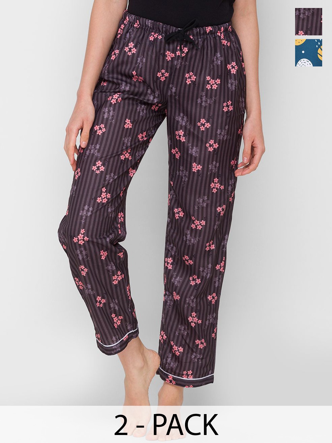 

FashionRack Women Pack Of 2 Printed Mid-Rise Lounge Pants, Purple