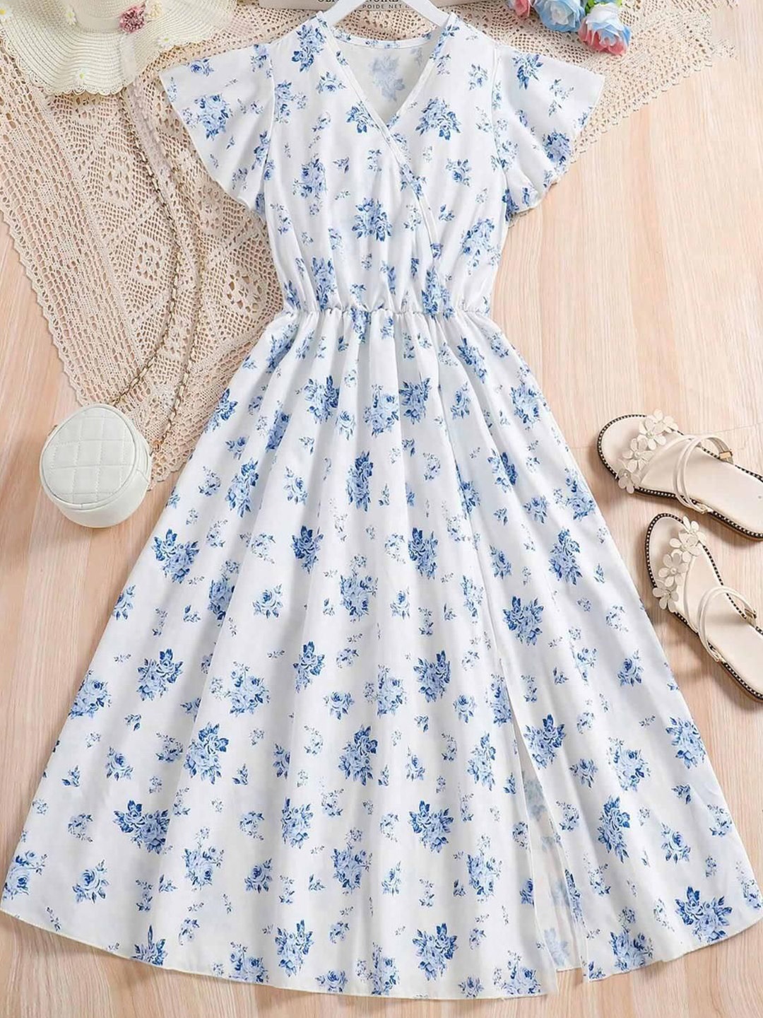 

Miss & Chief Girls Floral Printed Fit & Flare Midi Dress, White