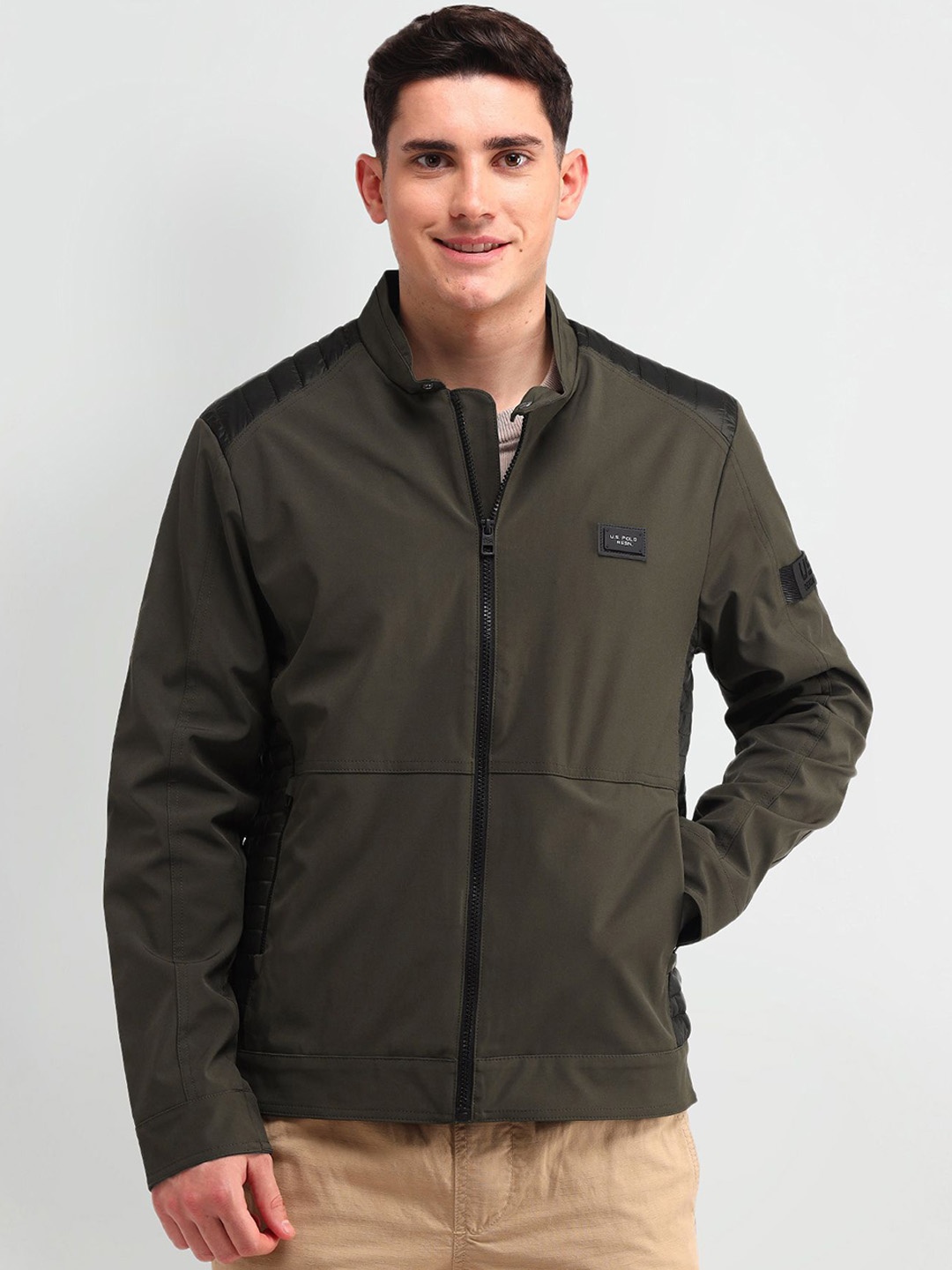 

U.S. Polo Assn. Denim Co. Men Brand Logo Colourblocked Tailored Jacket, Green