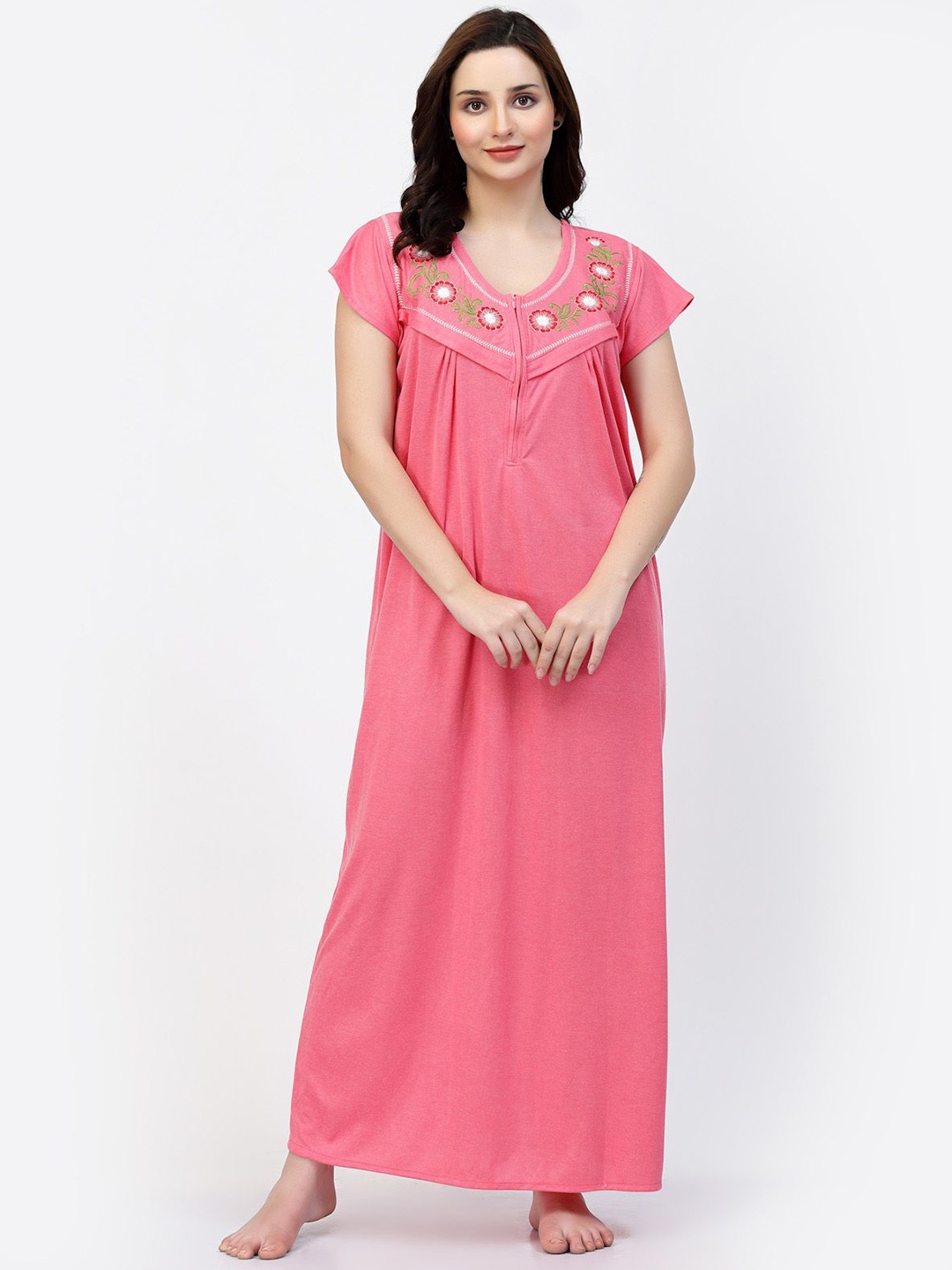 

CHUI MUI Women Embroidered Maternity Maxi Nightdress, Pink