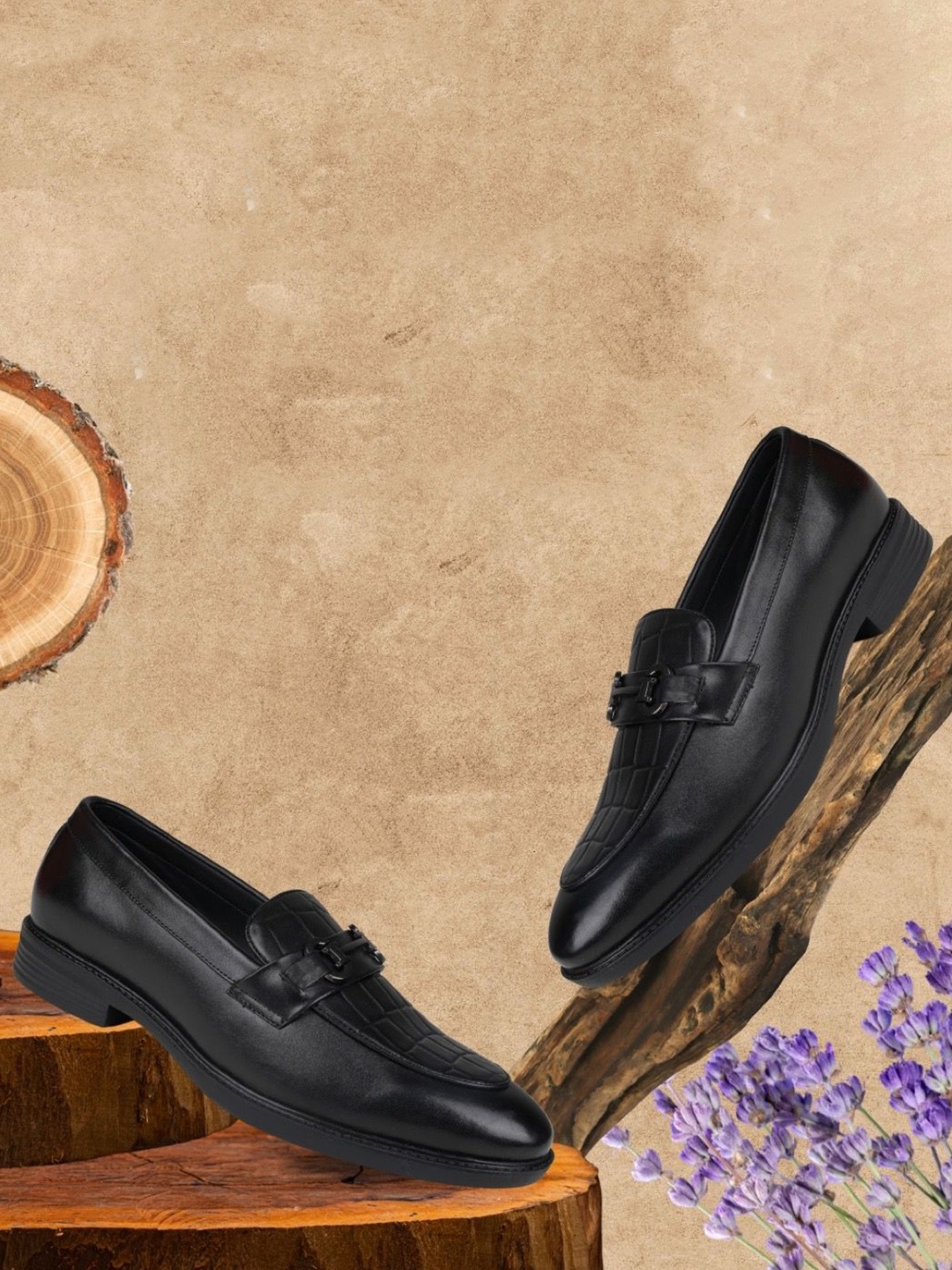 

EZOK Men Leather Round Toe Slip-On Loafers, Black