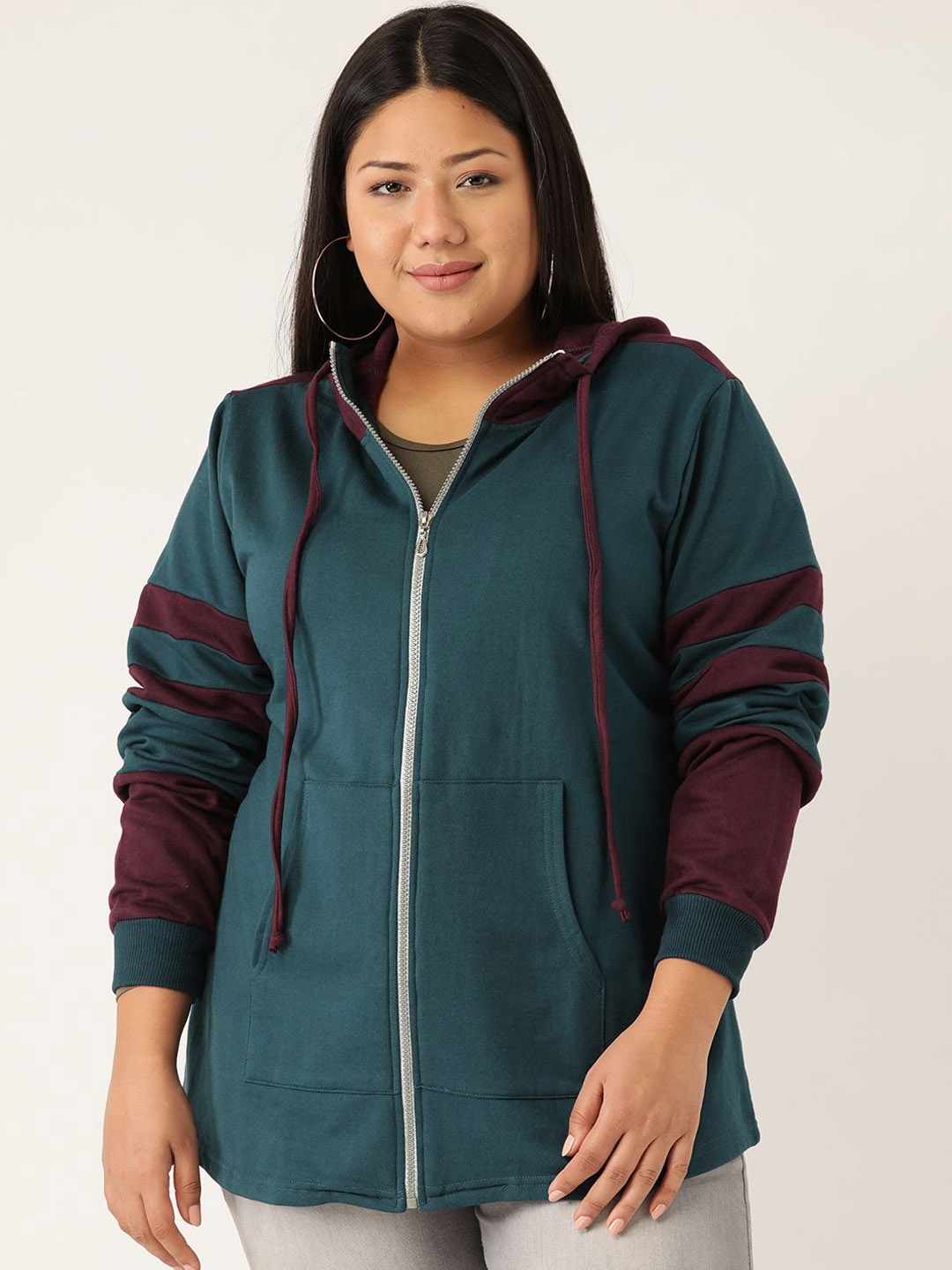 

theRebelinme Women Colourblocked Open Front Jacket, Teal