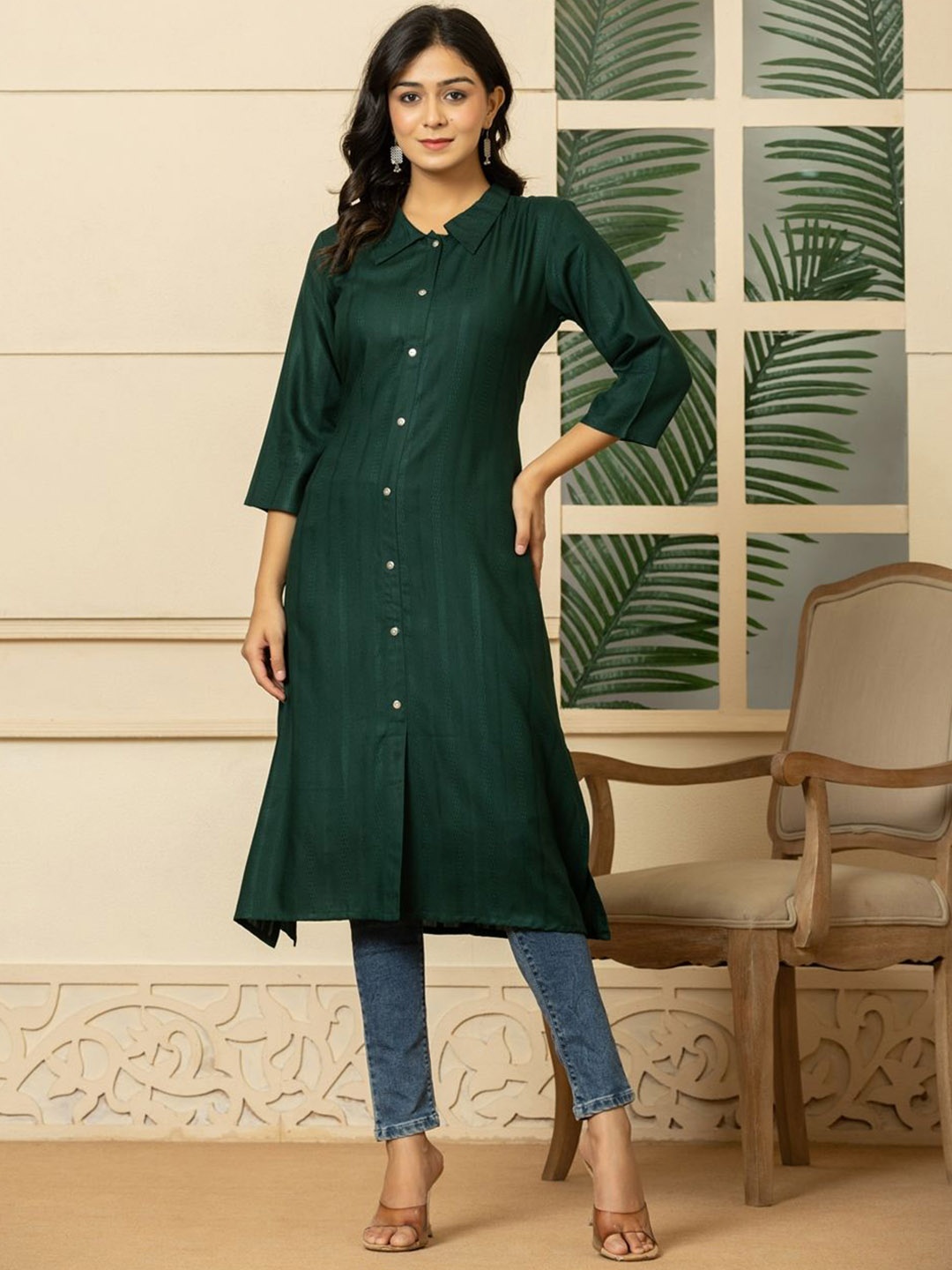 

FLAMBOYANT Women Geometric Kurta, Green