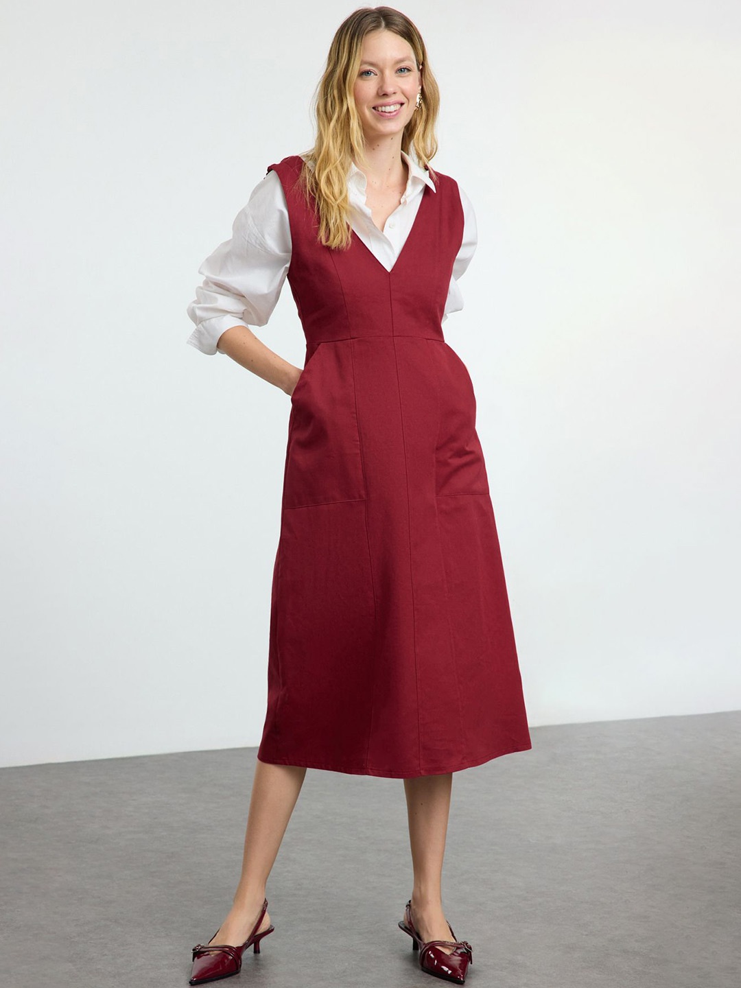 

Trendyol Pinafore Midi Dress, Na