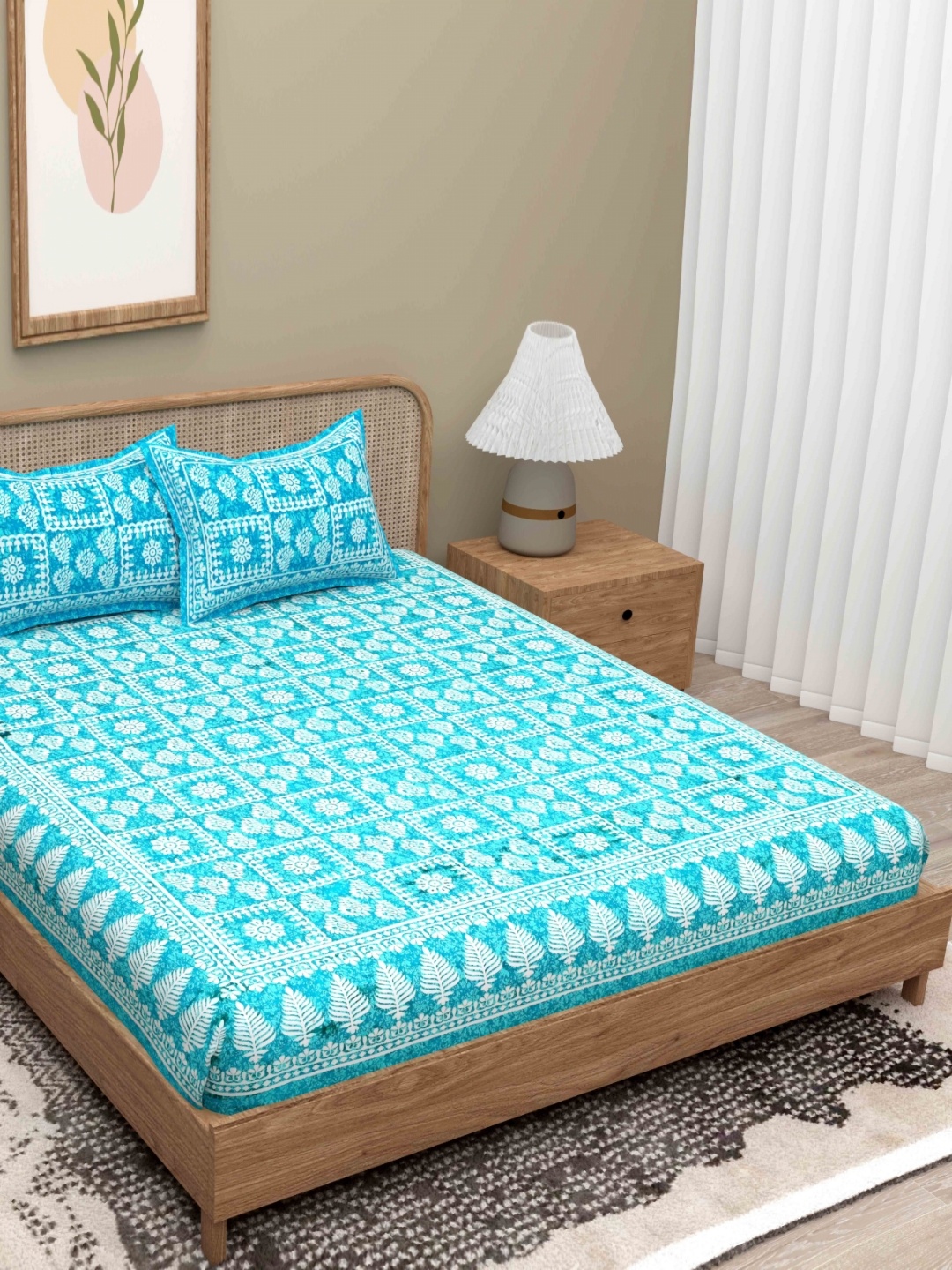 

Lali Prints Blue Geometric 180 TC Queen Bedsheet with 2 Pillow Covers
