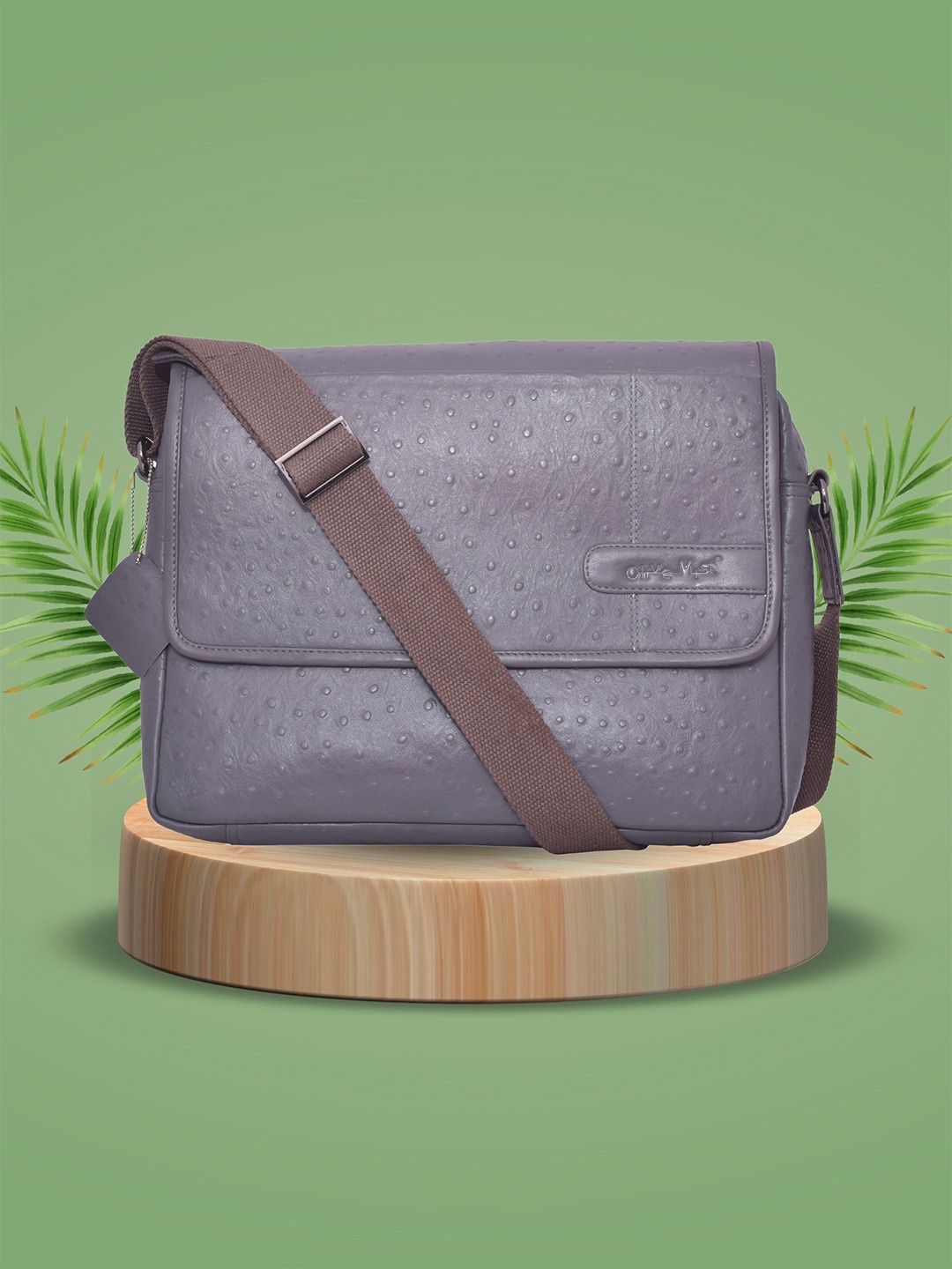 

OLIVE MIST Unisex Leather Laptop Bag, Grey