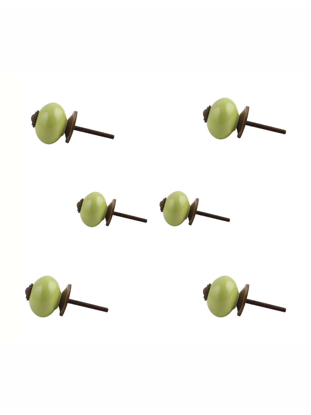 

Indianshelf Set Of 6 Green & Brown Printed Ceramic Knobs