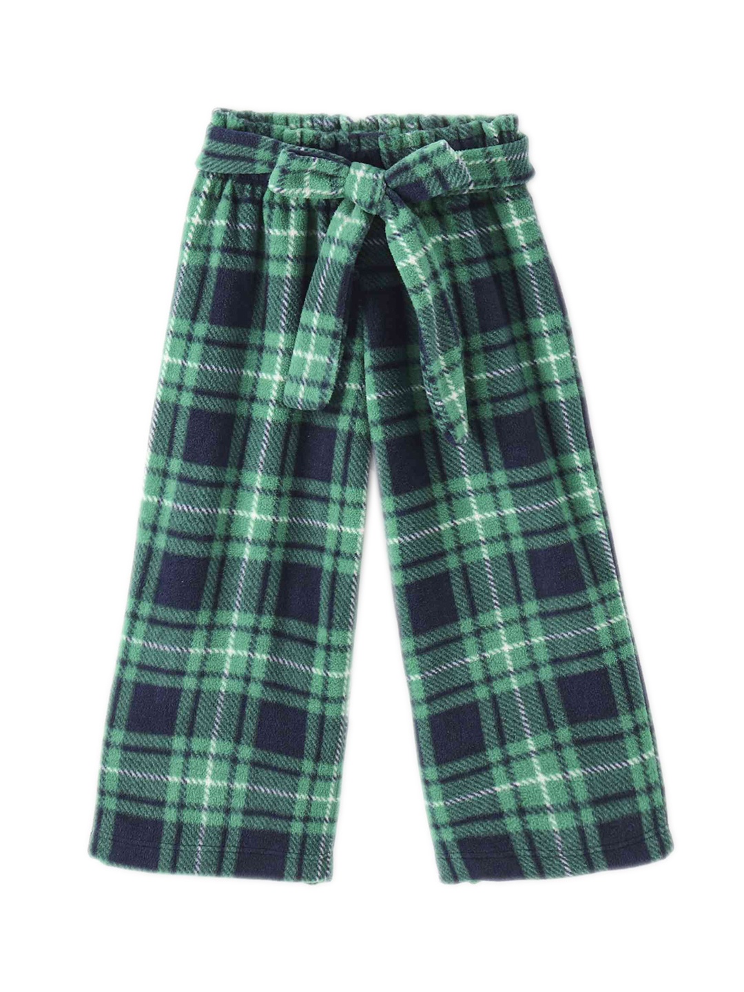 

CrayonFlakes Girls Checked Flared Mid-Rise Trousers, Green