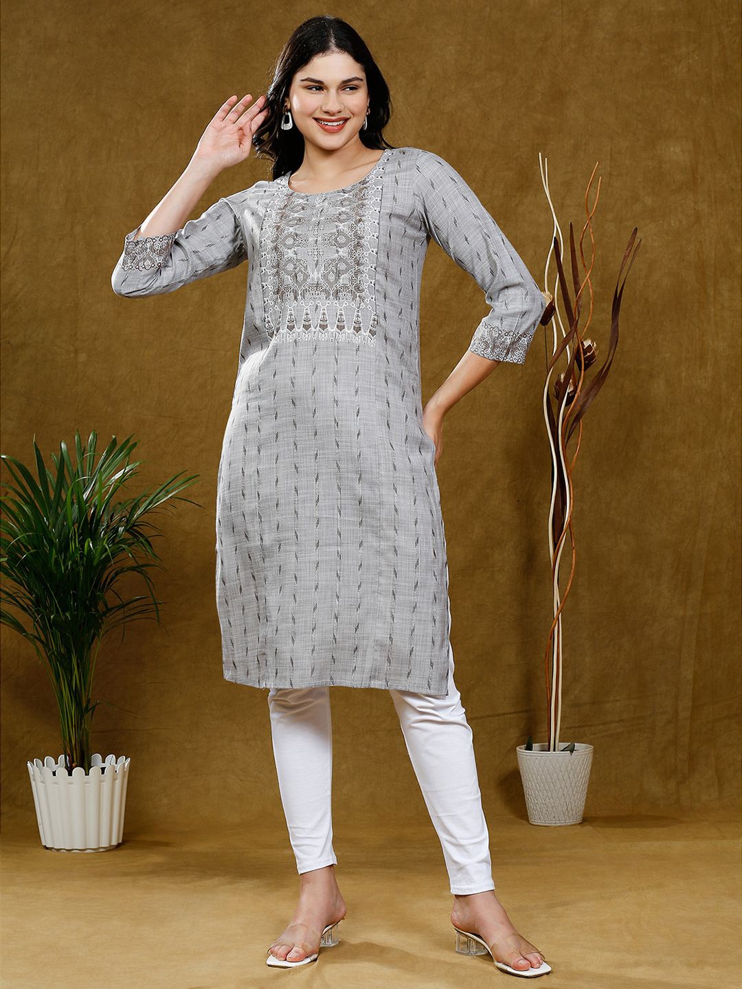 

True Shape Women Ethnic Motifs Printed Maternity Kurta, Grey