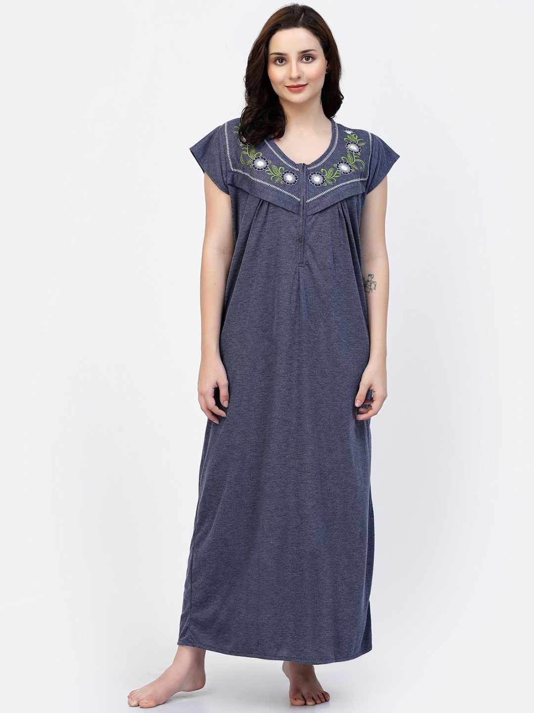 

CHUI MUI Women Maternity Embroidered Maxi Nightdress, Blue