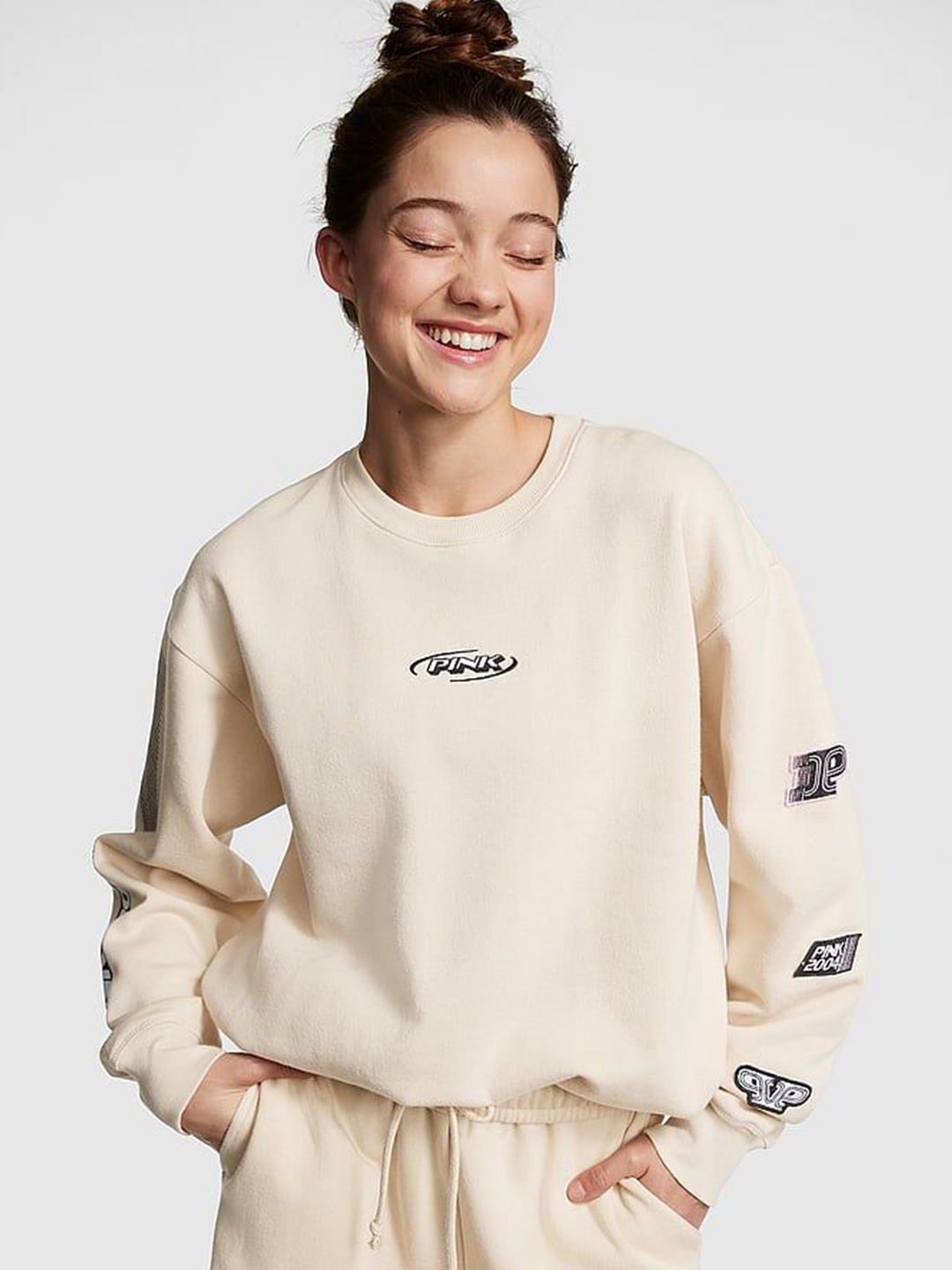 

Victoria's Secret Women Printed Round Neck Sweatshirt, Beige