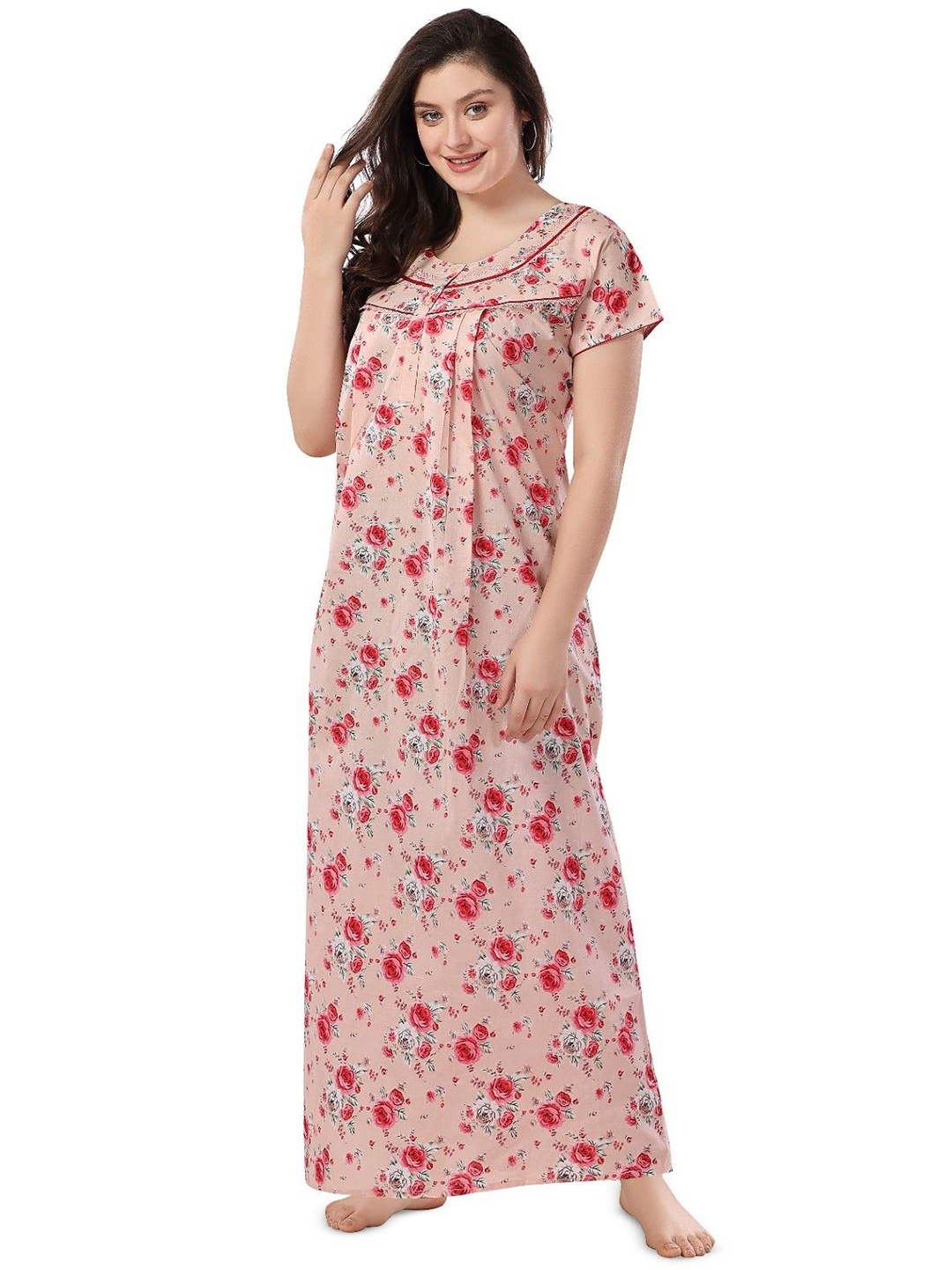 

Soulemo Printed Pure Cotton Maxi Nightdress, Peach