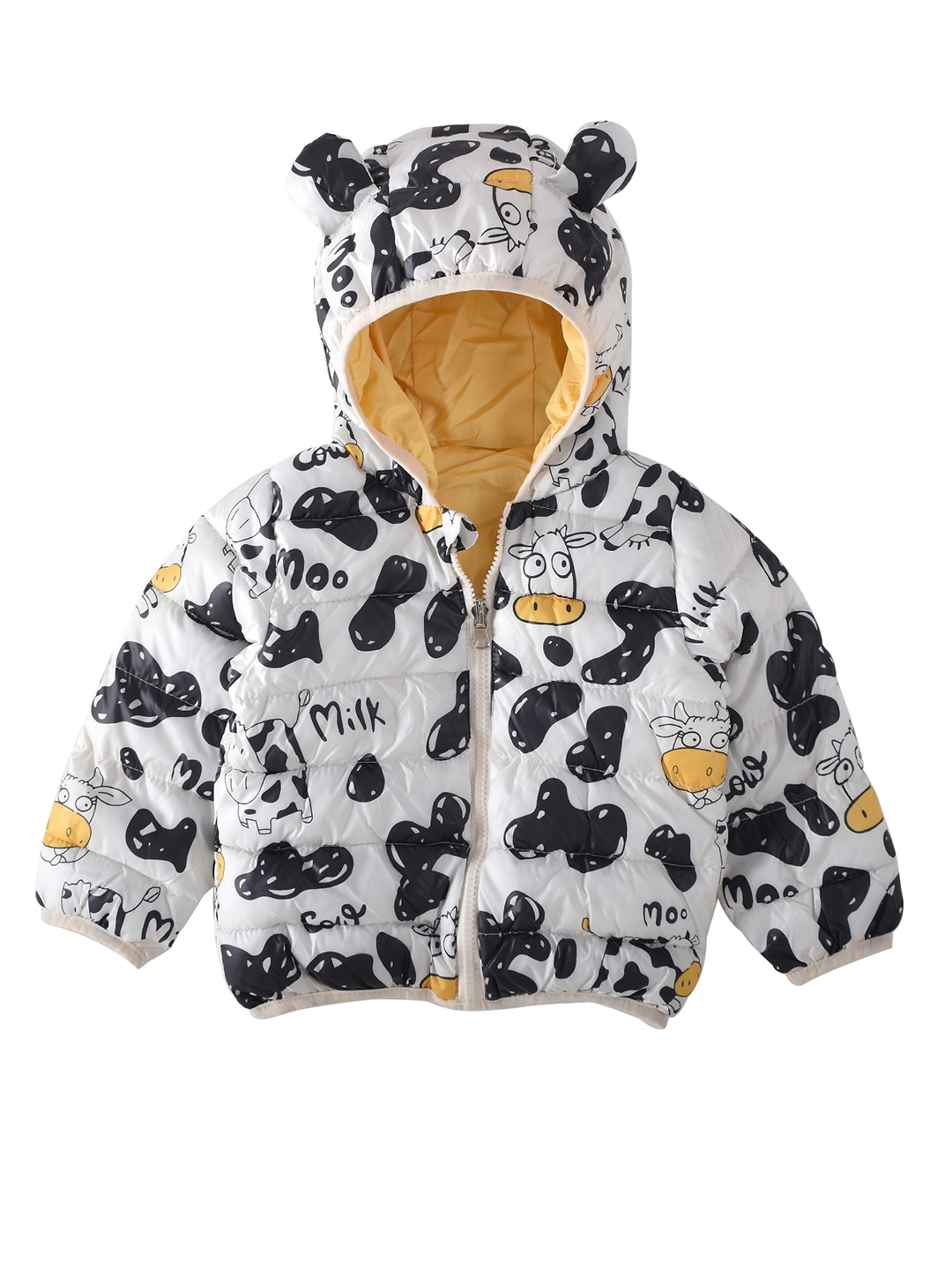 

Bold N Elegant Unisex Kids Hooded Graphic Printed Casual Puffer Reversible Jacket, Yellow