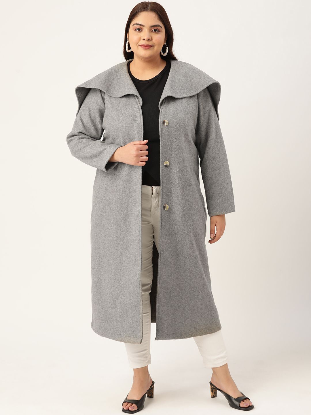 

theRebelinme Women Plus Size Single-Breasted Overcoat, Grey