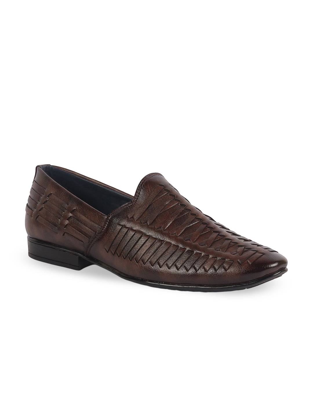 

FAUSTO Men Woven Design Round Toe Mojaris, Brown