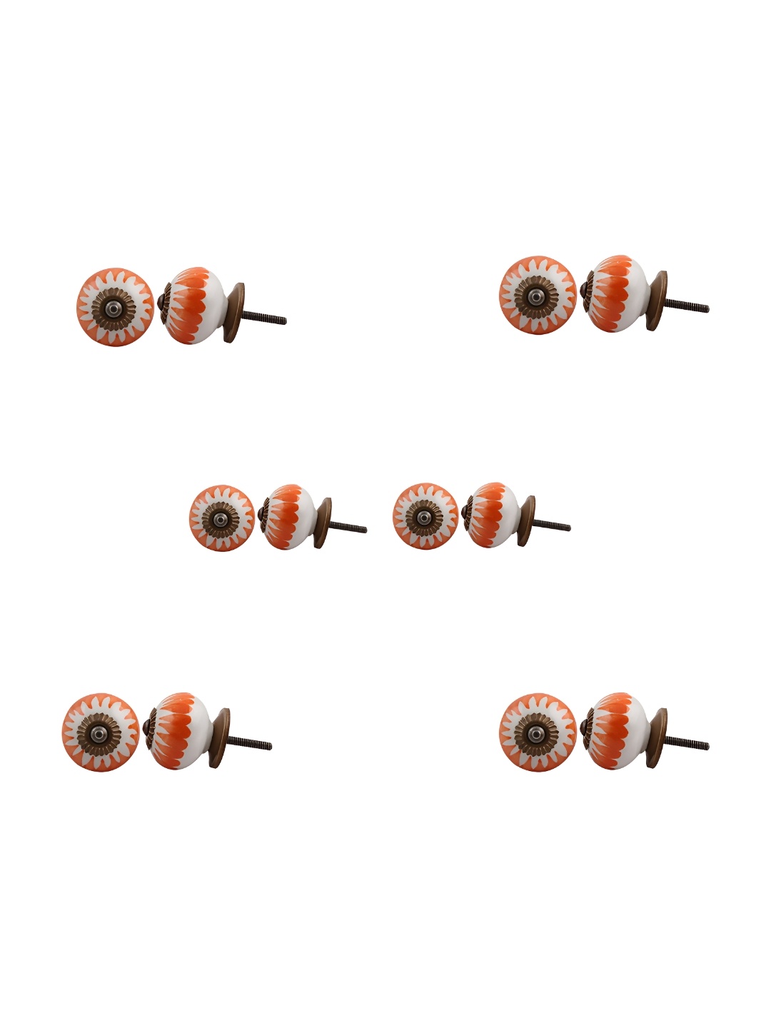

Indianshelf 6-Pcs White & Orange Colored Printed Ceramic Knobs