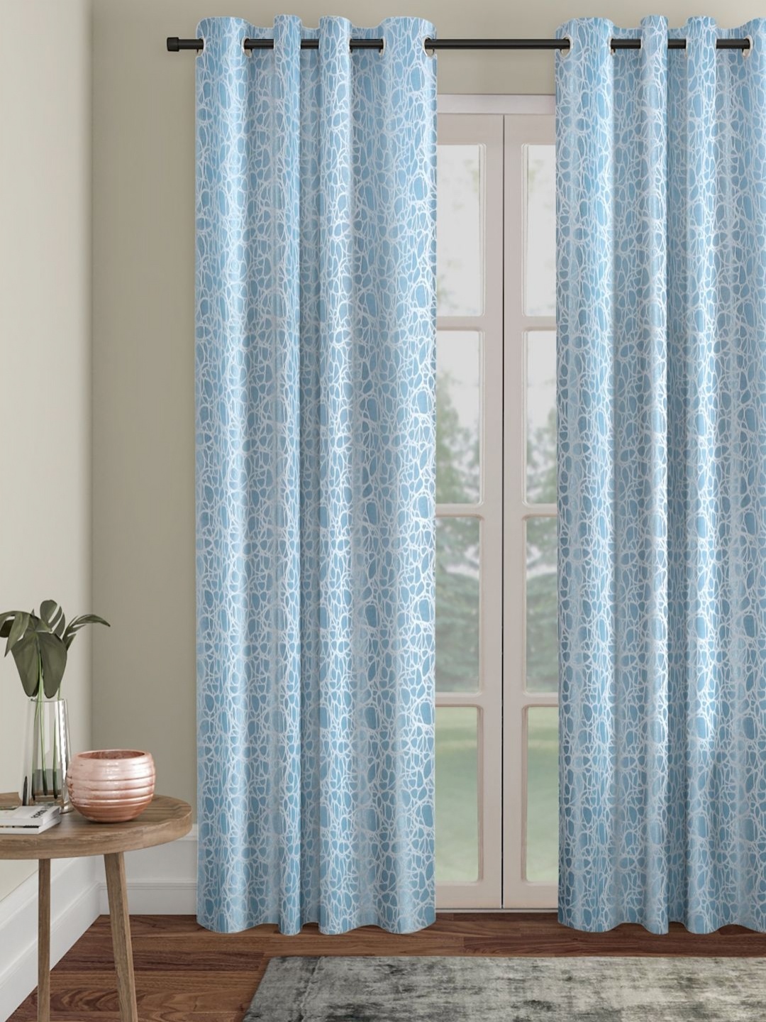 

HOSTA HOMES Blue & White Geometric Long Door Curtain