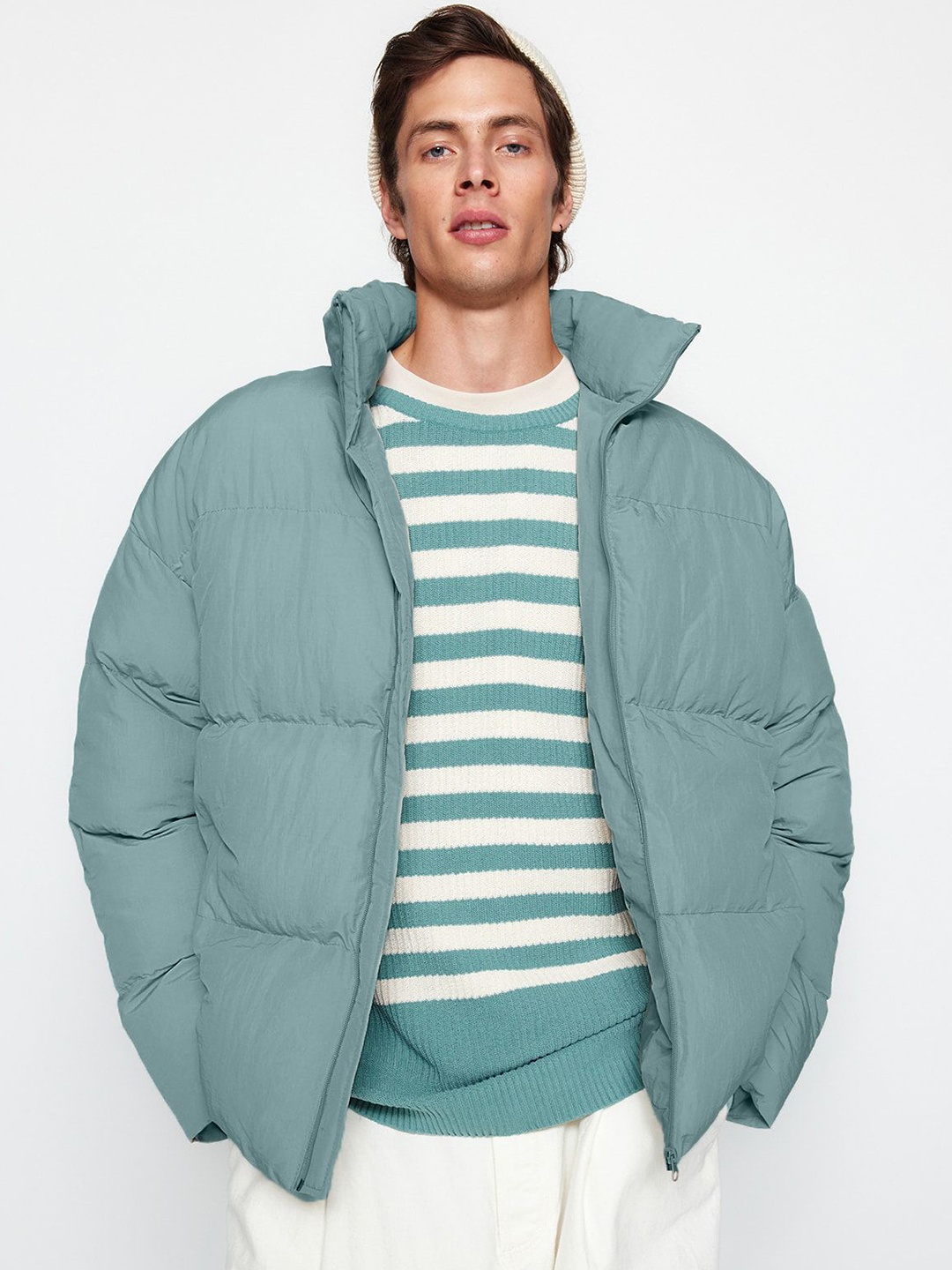 

Trendyol Mock Collar Quilted Jacket, Sea green