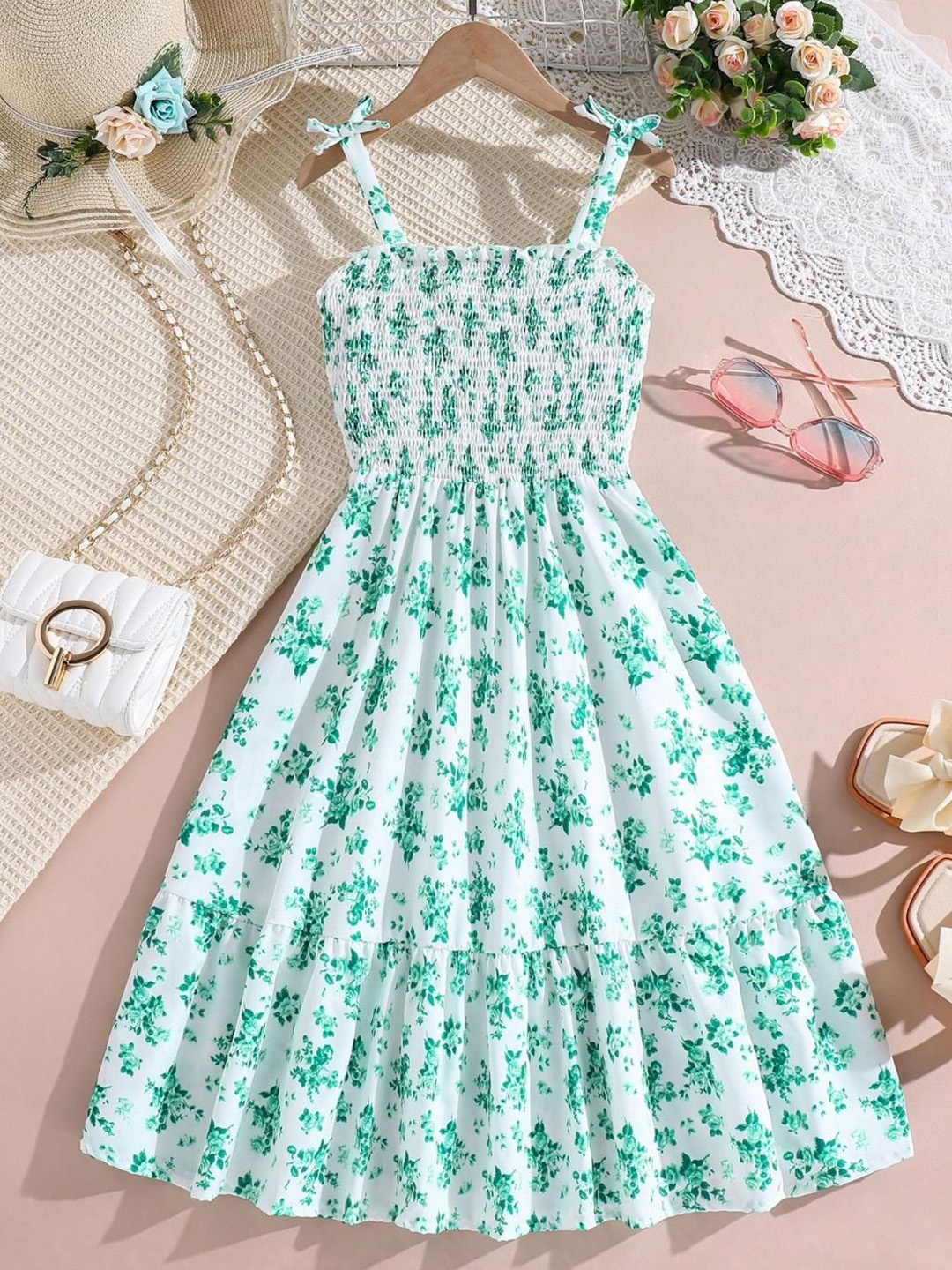 

Miss & Chief Girls Floral Printed Fit & Flare Cotton Maxi Dress, Sea green