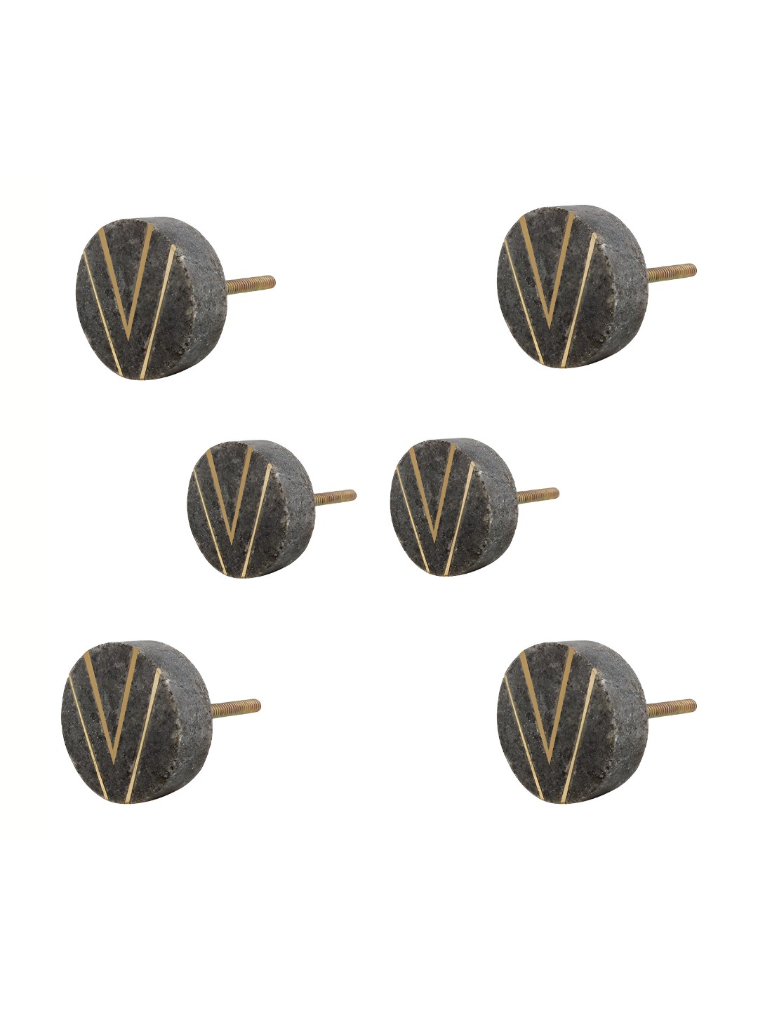 

Indianshelf Set Of 6 Grey & Yellow Printed Stone Knobs