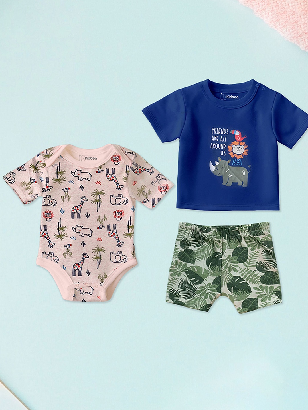 

Kidbea Unisex Kids Printed T-shirt with Shorts, Blue