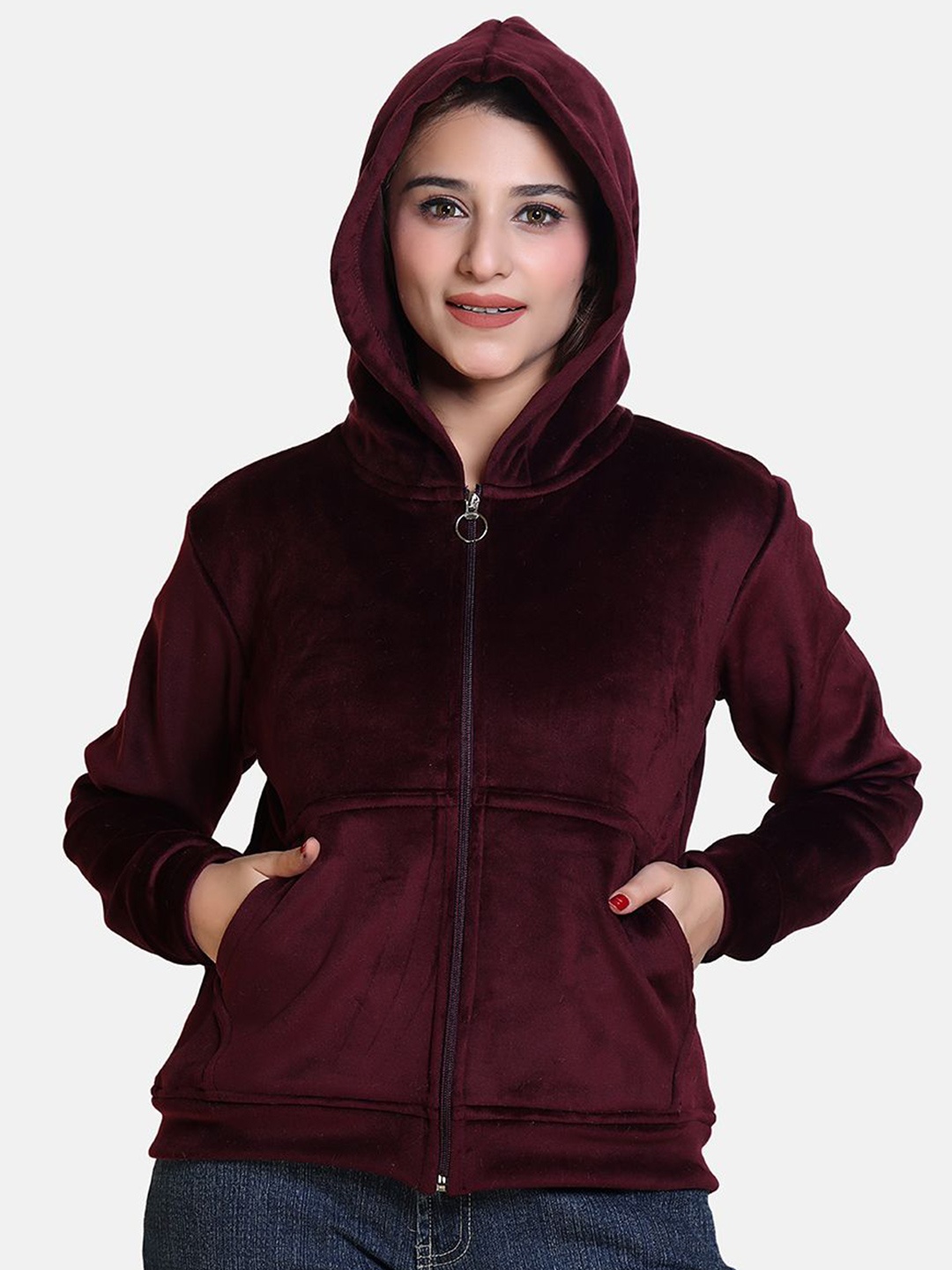 

BAESD Women Hooded Front-Open Sweatshirt, Burgundy