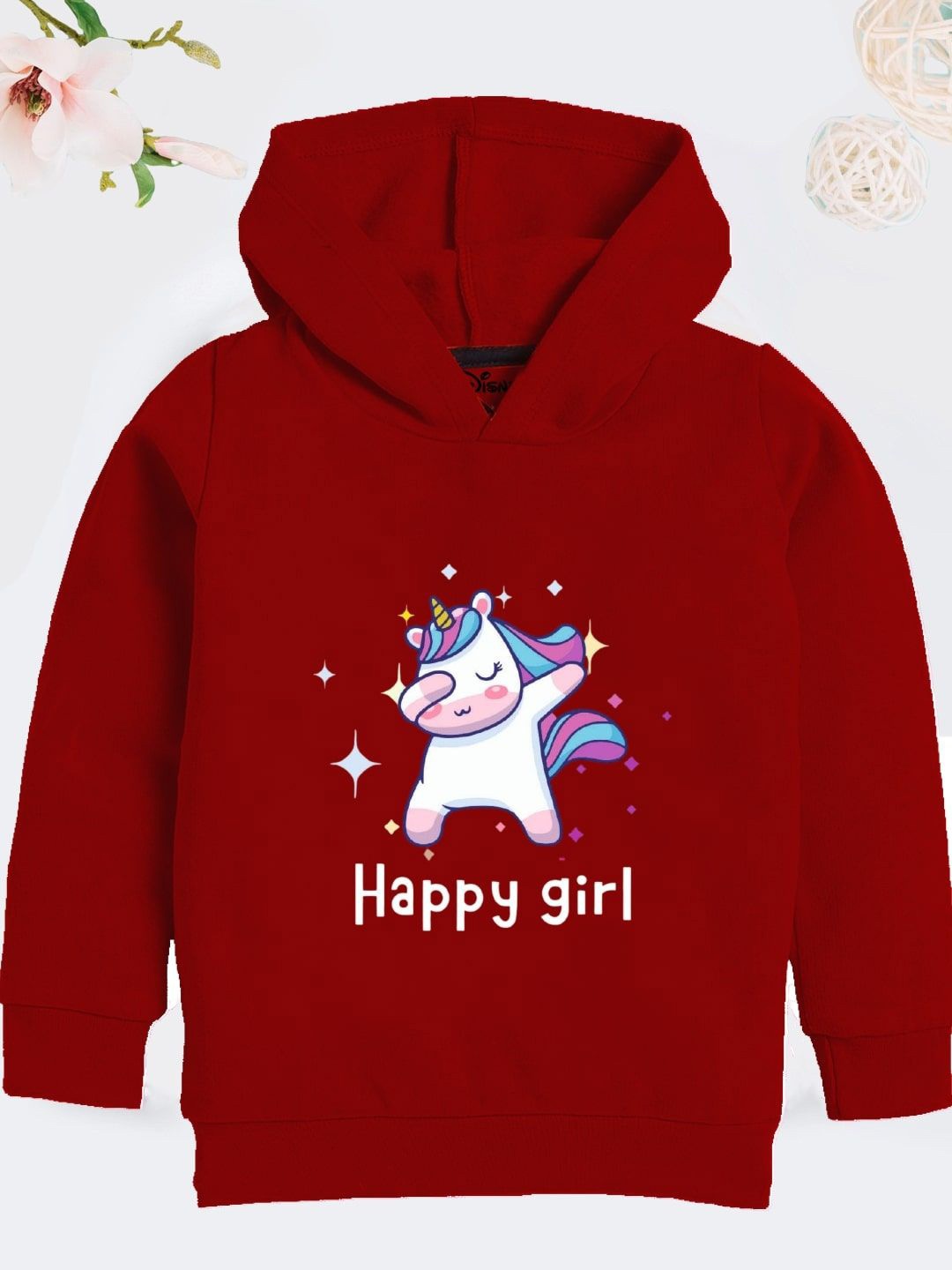 

YK Disney Girls Printed Hooded Pullover Sweatshirt, Maroon