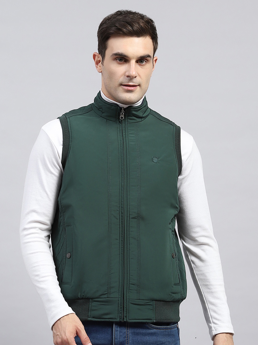 

Monte Carlo Men Mock Collar Solid Casual Sporty Jacket, Green