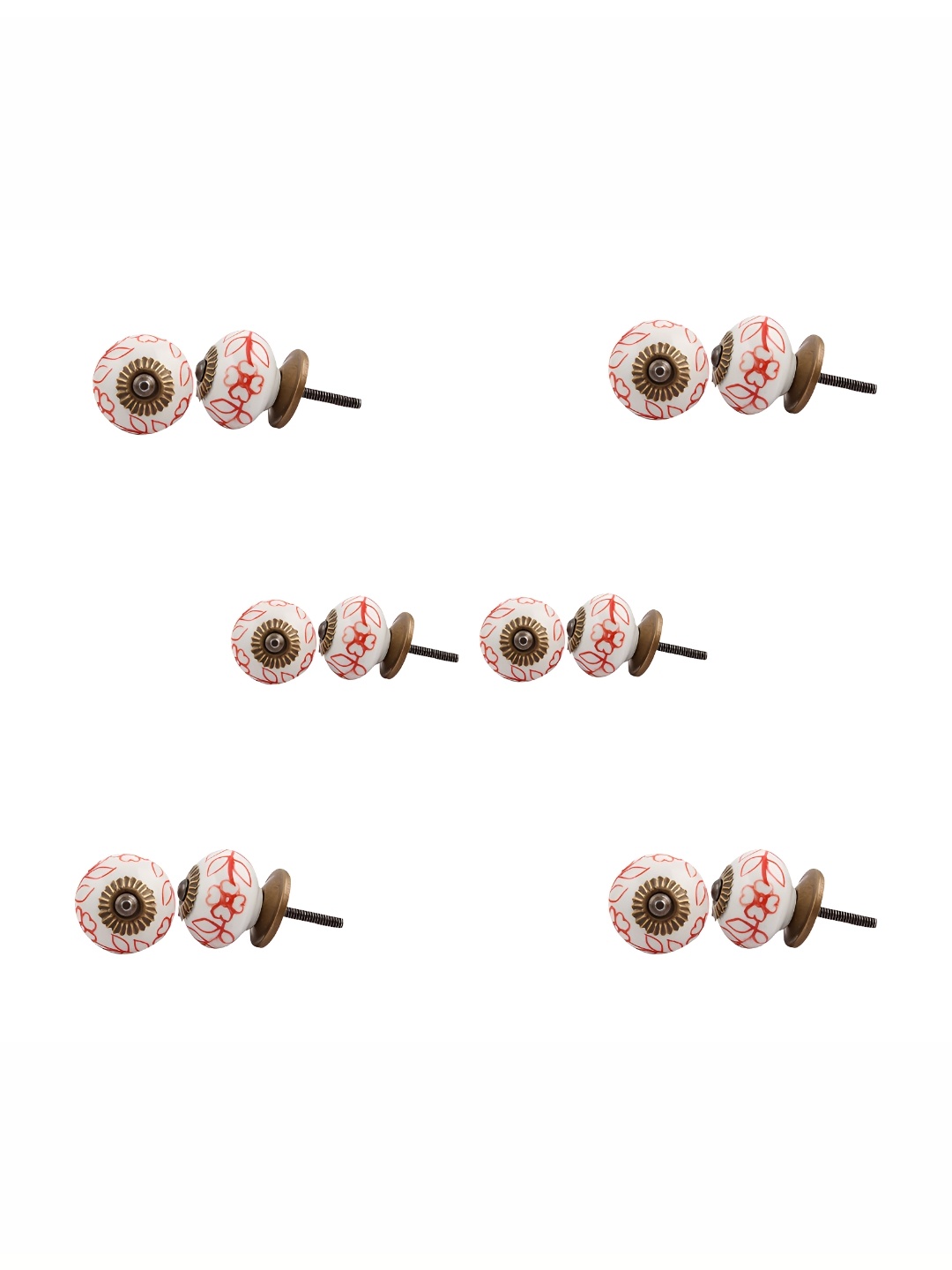 

Indianshelf 6-Pcs White & Red Leaf Printed Ceramic Knobs