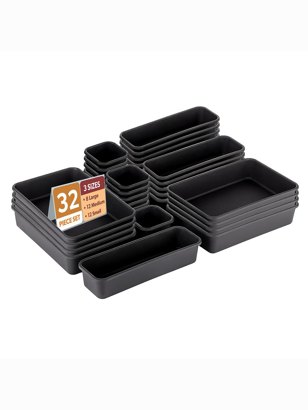 

Kuber Industries Black 32 Pieces Multi-Purpose Drawer Organisers