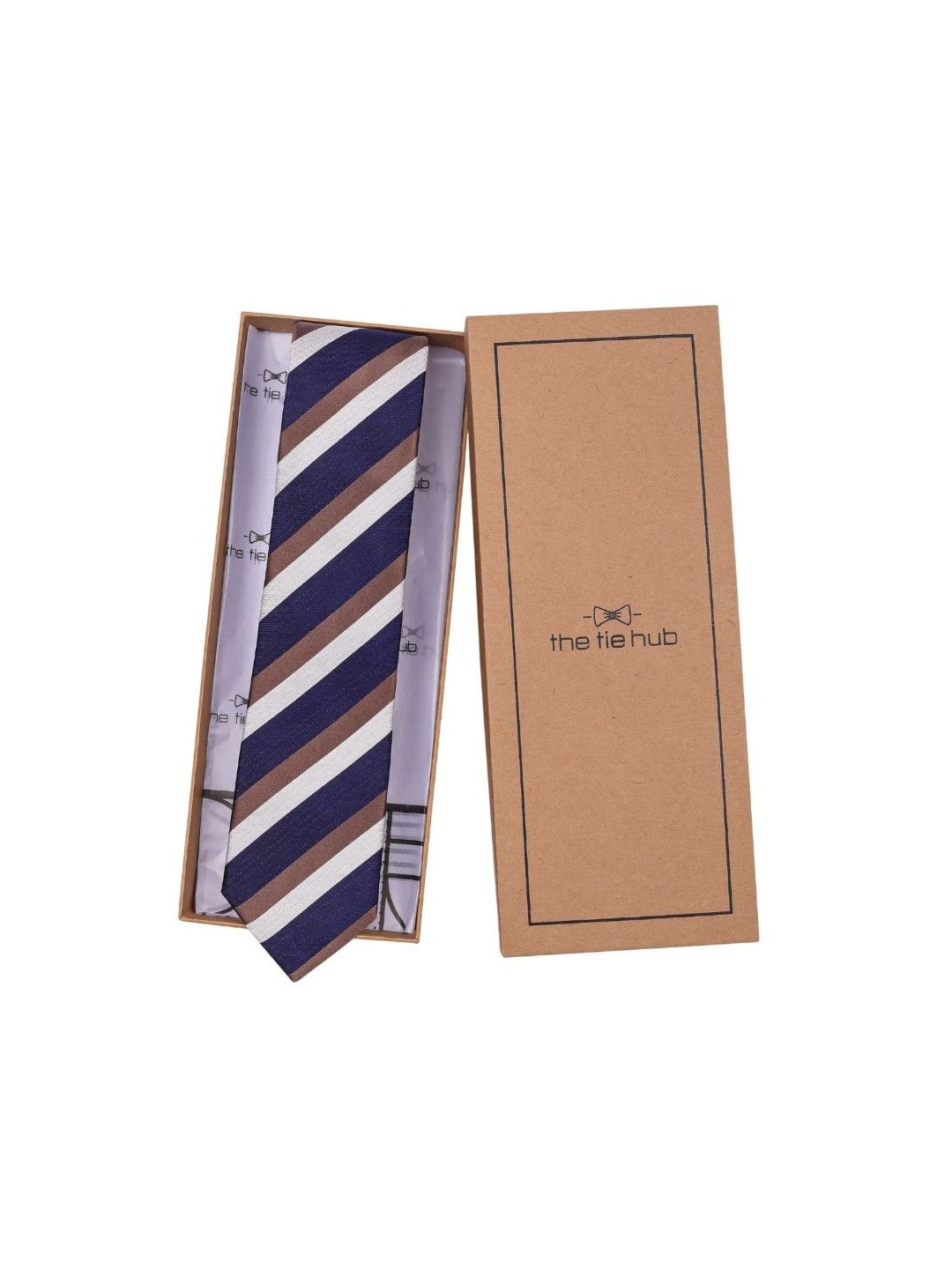 

The Tie Hub Men Striped Skinny Tie, Navy blue